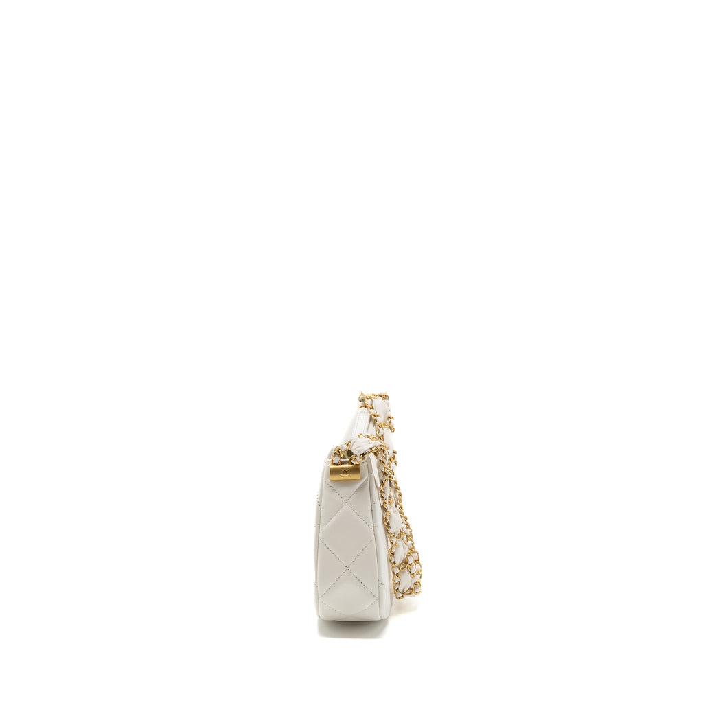 CHANEL 23K HOBO BAG CALFSKIN WHITE GHW (MICROCHIP)