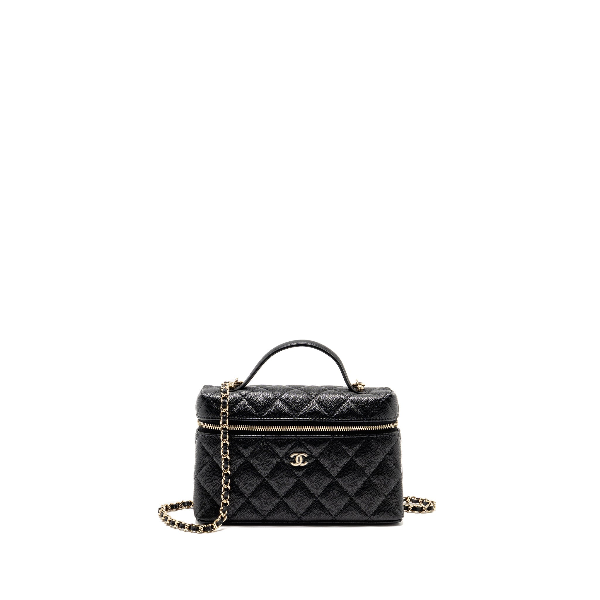 CHANEL TOP HANDLE VANITY WITH CHAIN CAVIAR BLACK LGHW (MICROCHIP)
