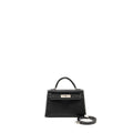 HERMES MINI KELLY II SPECIAL ORDER CHEVRE MYSORE BLACK / GRIS PERLE WHITE STITCHING SHW