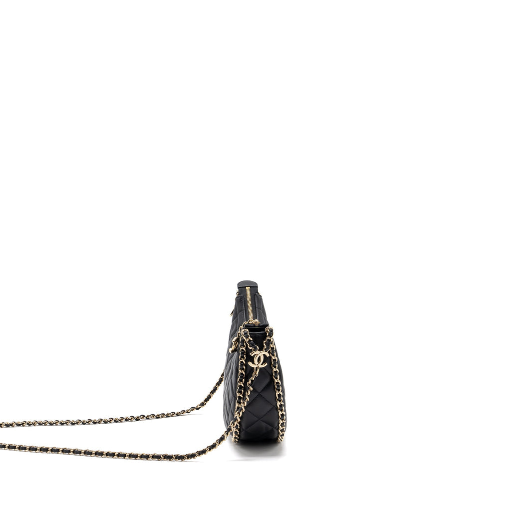 CHANEL SMALL MOON HOBO BAG LAMBSKIN BLACK LGHW (MICROCHIP)