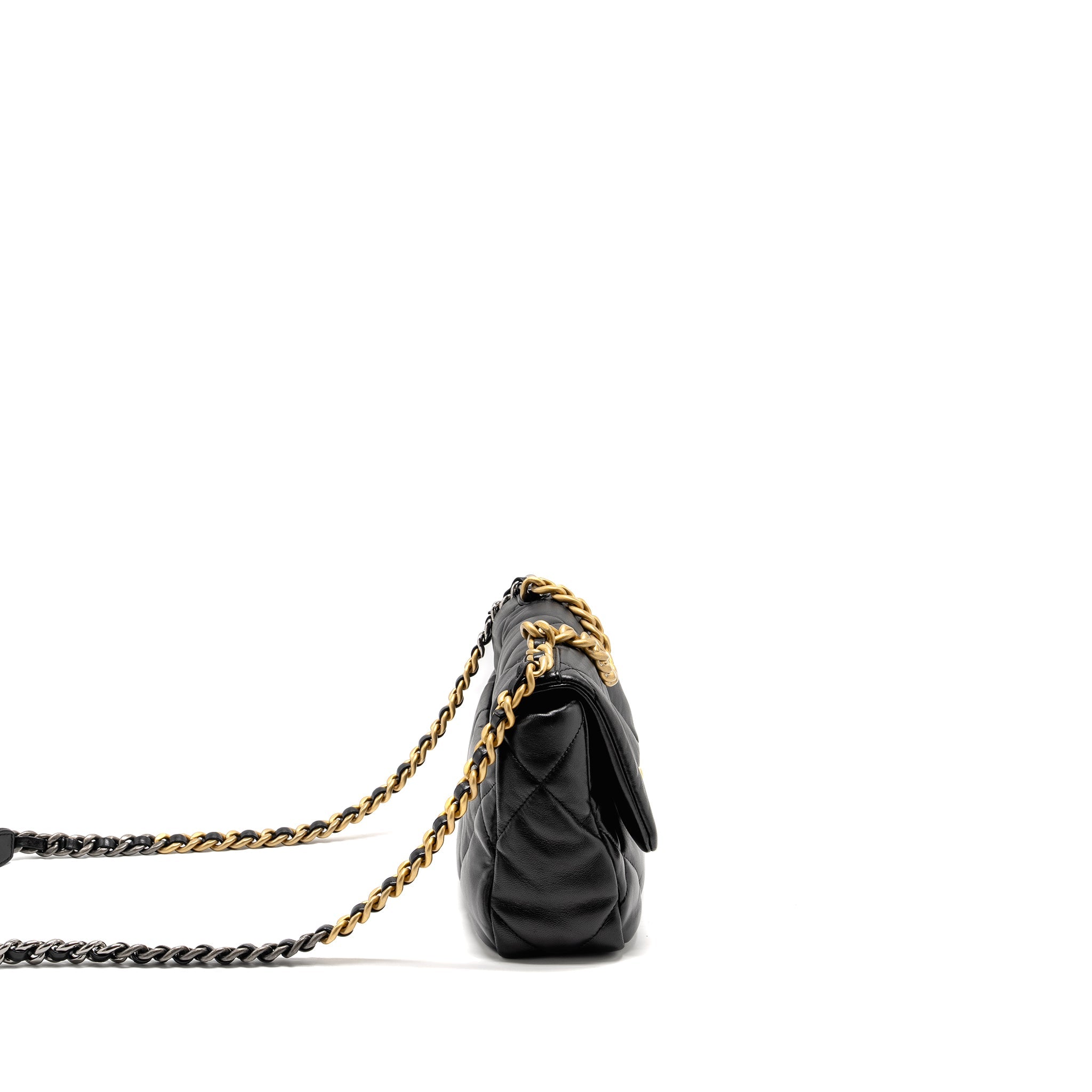 CHANEL SMALL 19 BAG LAMBSKIN BLACK GHW (MICROCHIP)