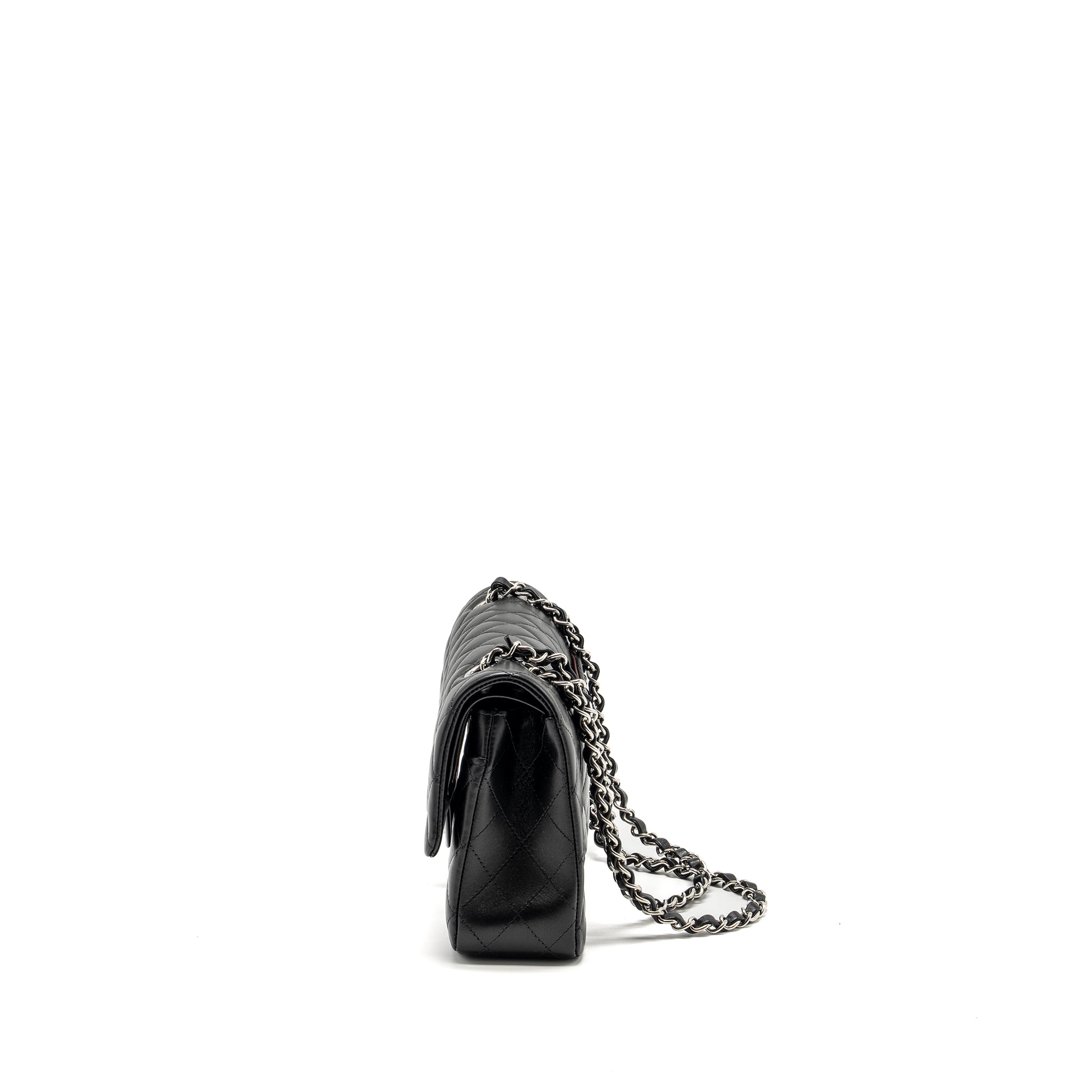 CHANEL MEDIUM CLASSIC DOUBLE FLAP BAG LAMBSKIN BLACK SHW (MICROCHIP)