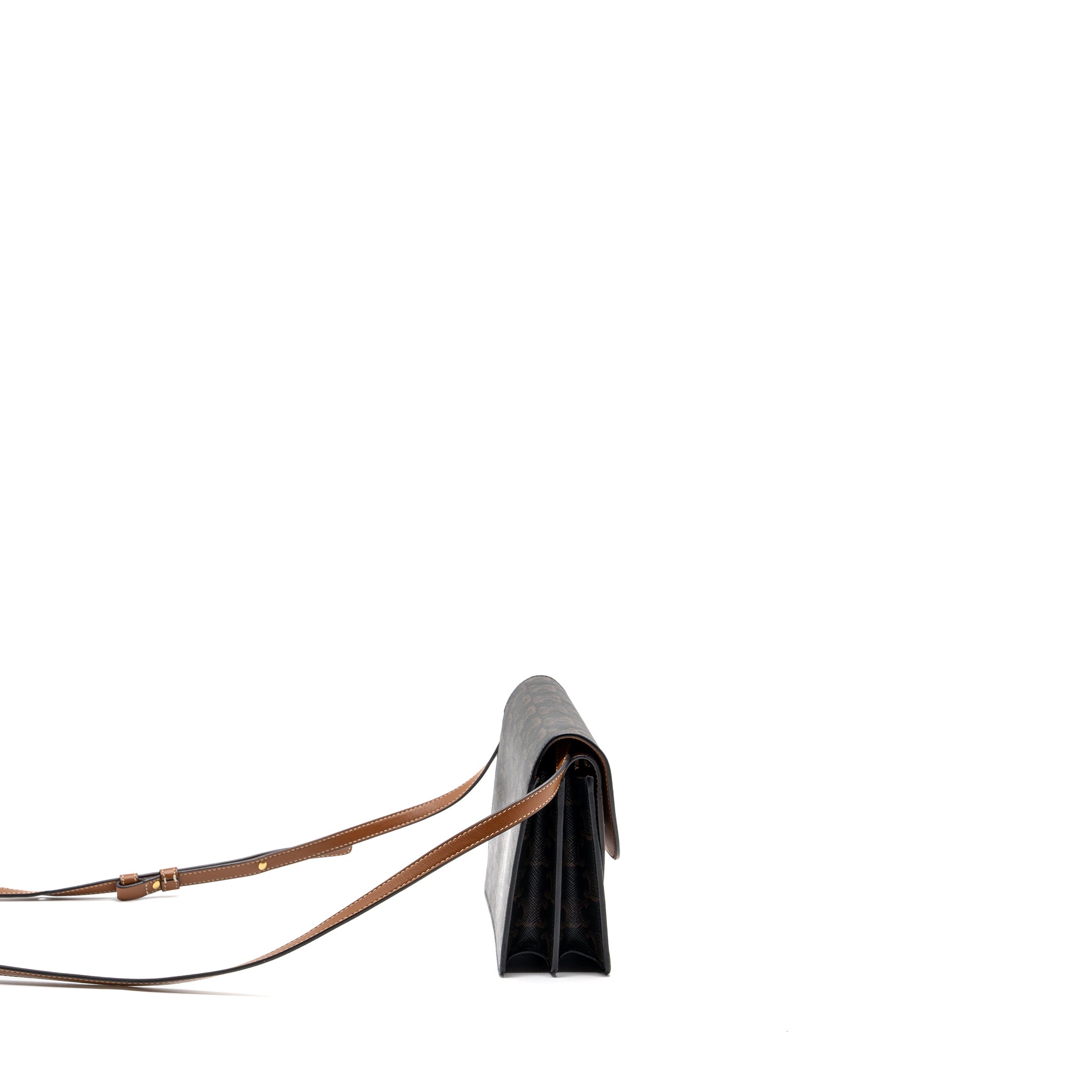 CELINE WALLET ON STRAP TRIOMPHE CANVAS/SMOOTH LAMBSKIN TAN GHW