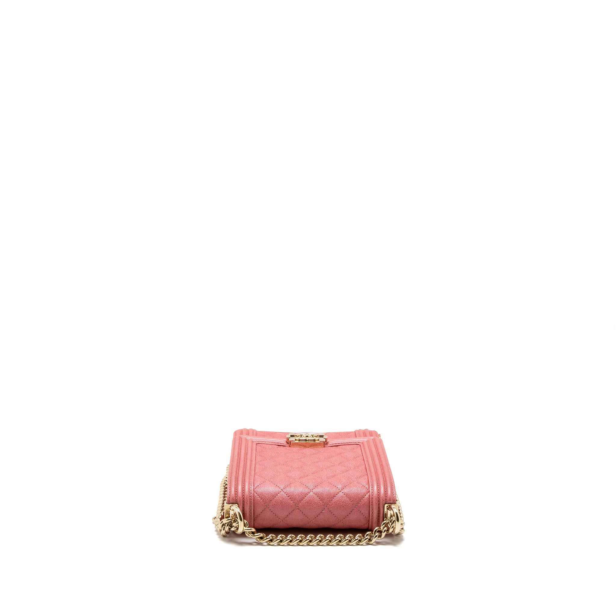 CHANEL VERTICAL BOY BAG METALLIC GRAINED CALFSKIN PINK LGHW