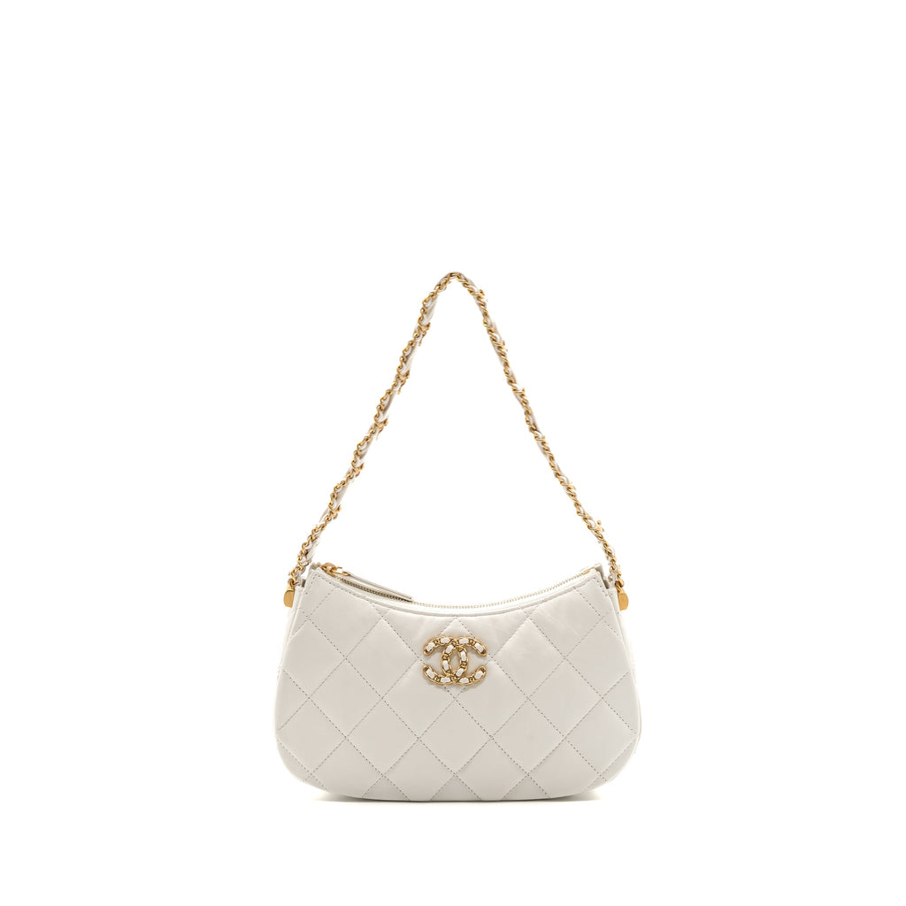 CHANEL 23K HOBO BAG CALFSKIN WHITE GHW (MICROCHIP)