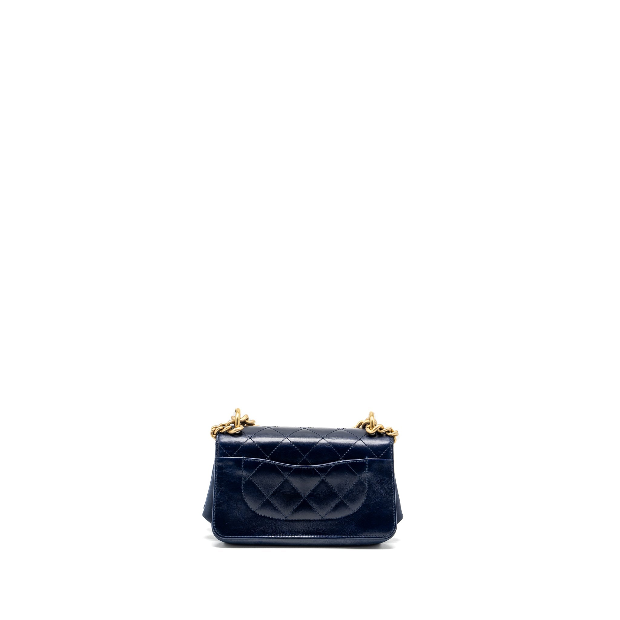 CHANEL QUILTED FLAP BAG WITH CHAIN HANDLE CALFSKIN DARK BLUE GHW