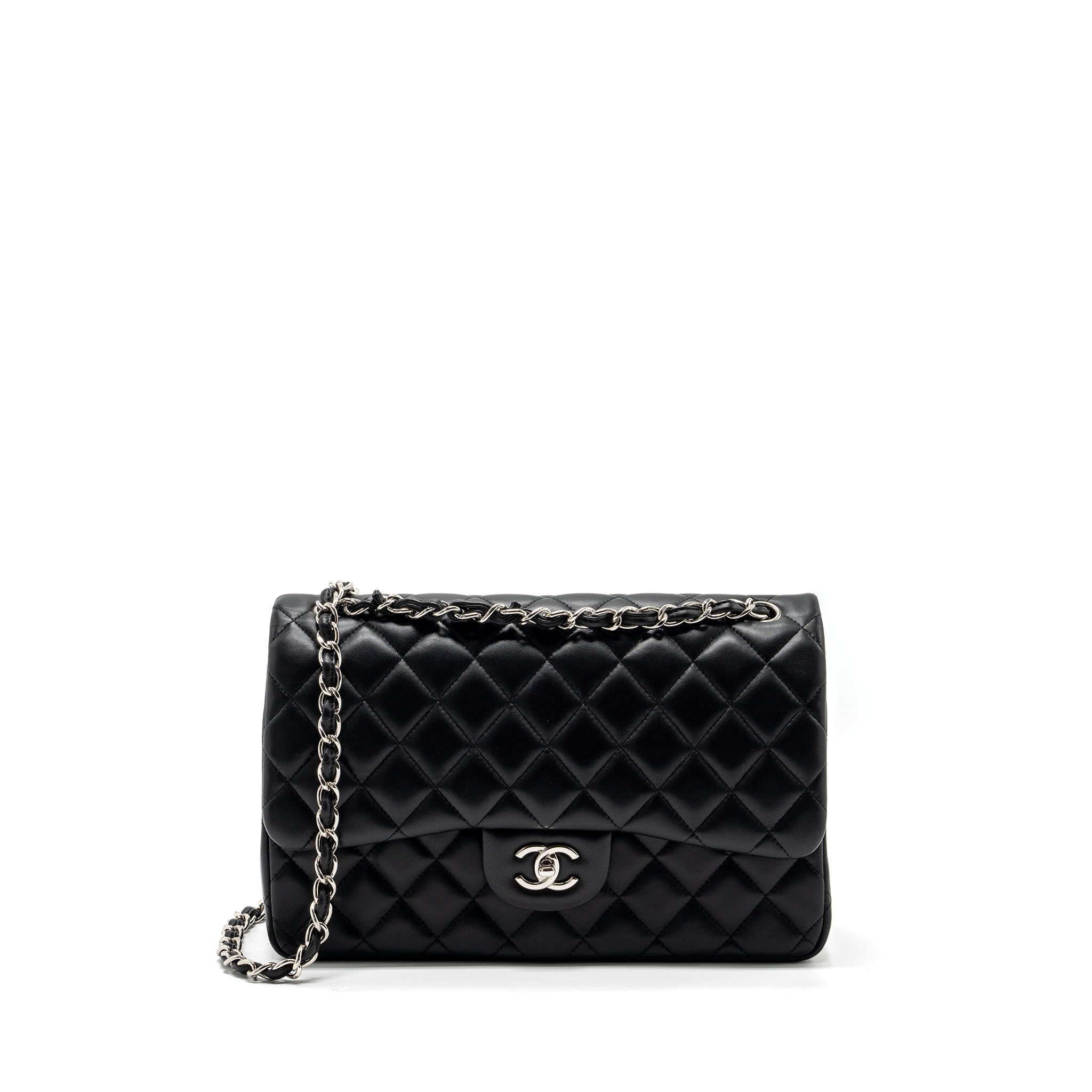 CHANEL JUMBO CLASSIC DOUBLE FLAP BAG LAMBSKIN BLACK SHW