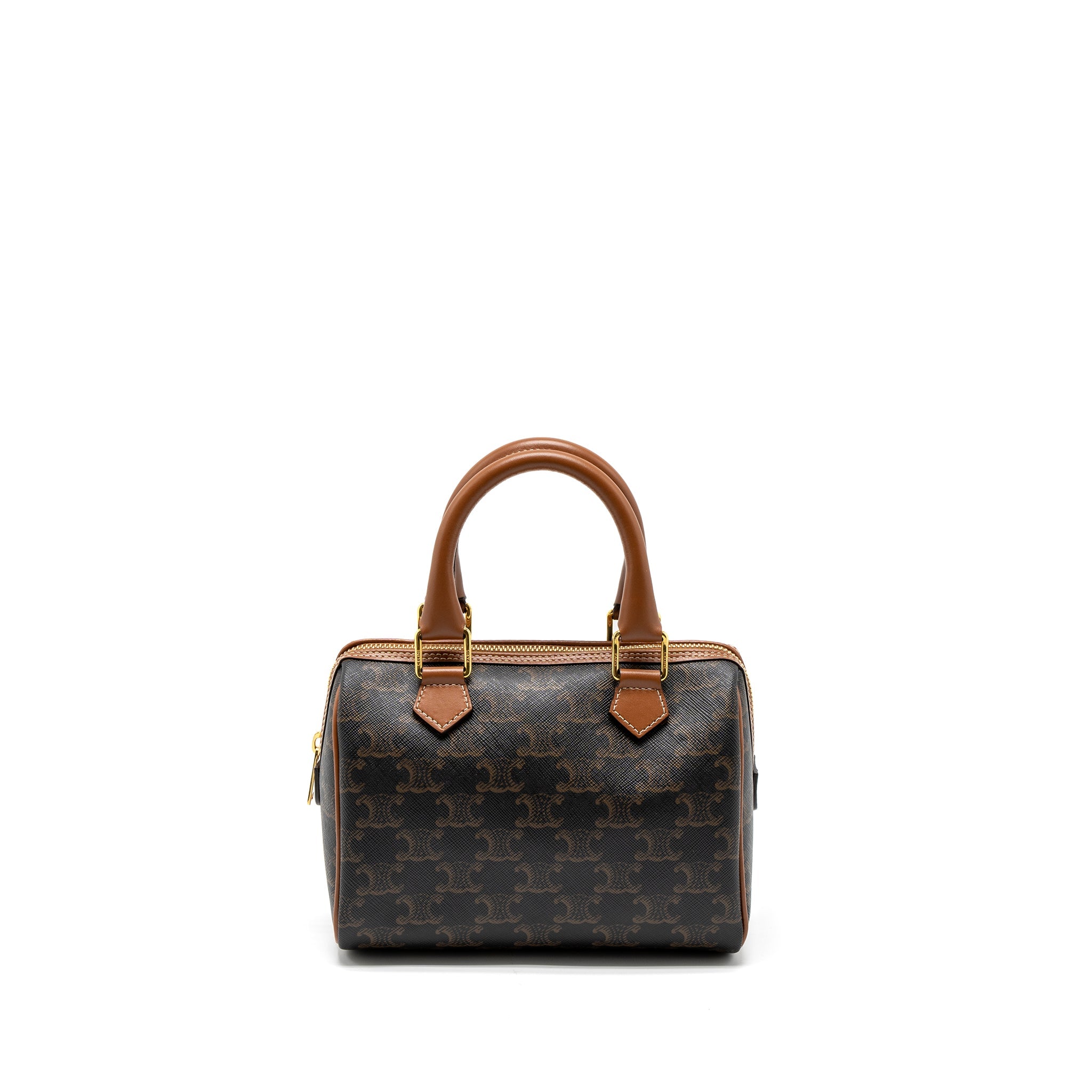 CELINE SMALL BOSTON BAG TRIOMPHE CANVAS/CALFSKIN TAN GHW