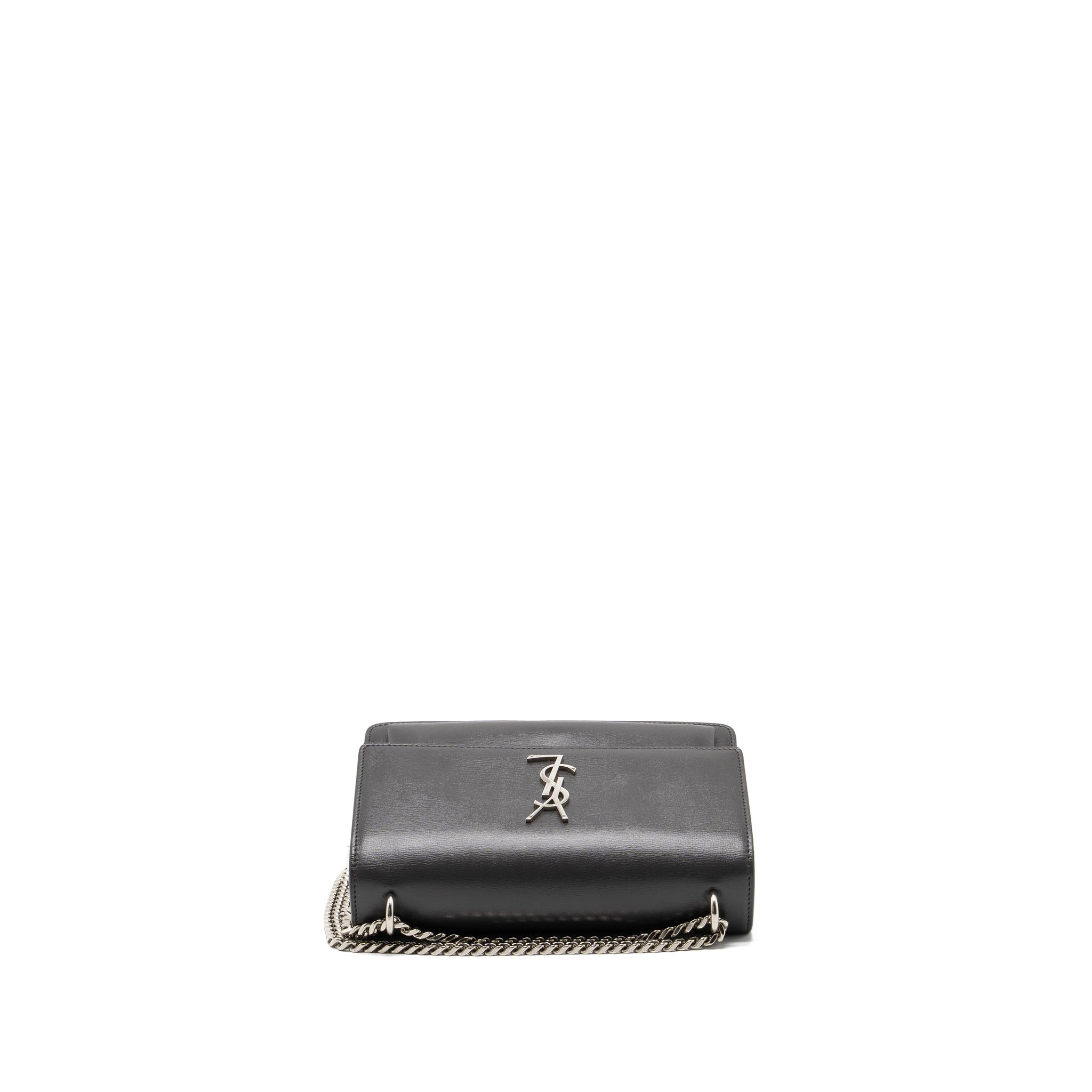 SAINT LAURENT MEDIUM SUNSET CHAIN BAG CALFSKIN DARK GREY RUTHENIUM HARDWARE