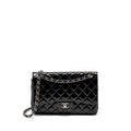 CHANEL JUMBO CLASSIC DOUBLE FLAP BAG PATENT BLACK SHW