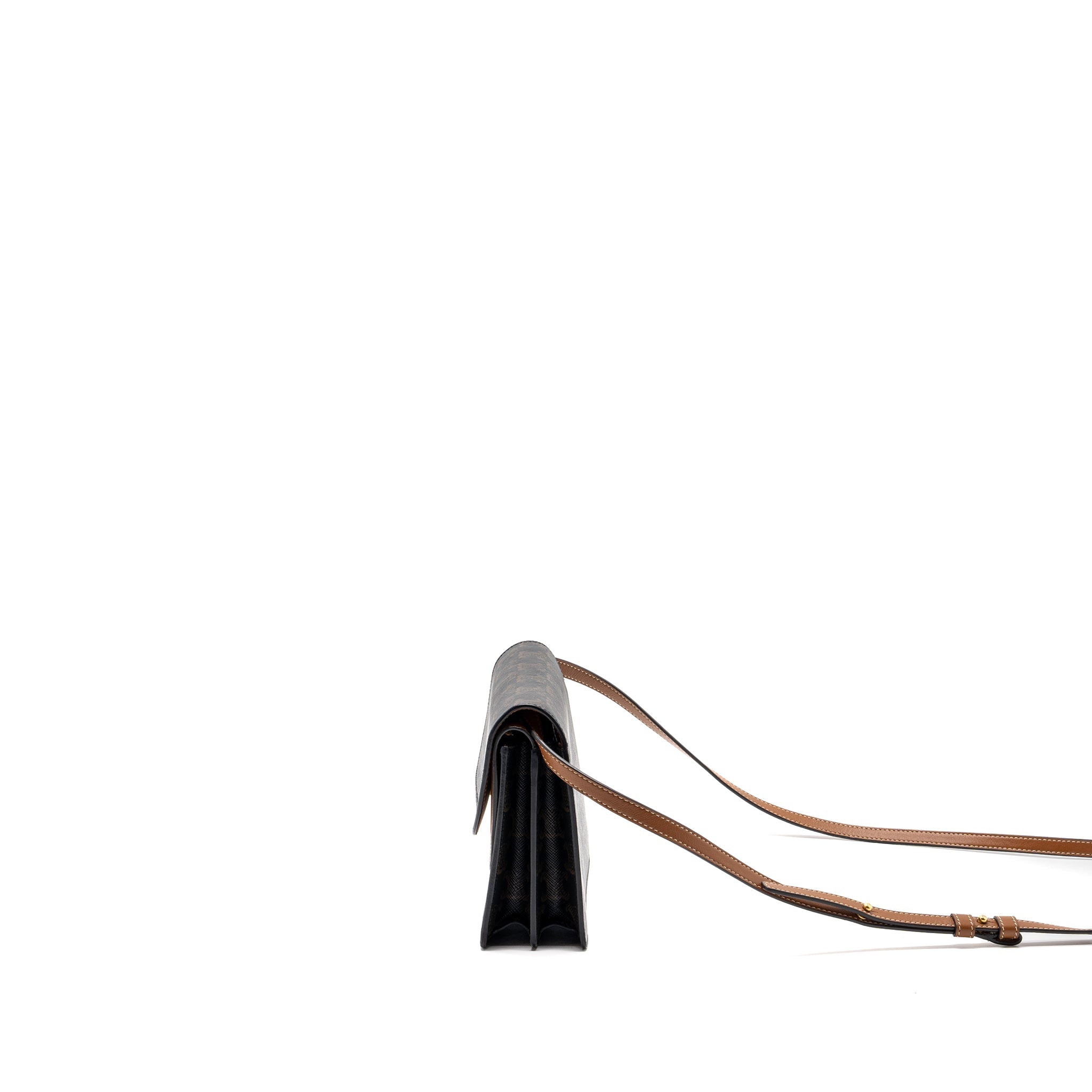 CELINE WALLET ON STRAP TRIOMPHE CANVAS/SMOOTH LAMBSKIN TAN GHW