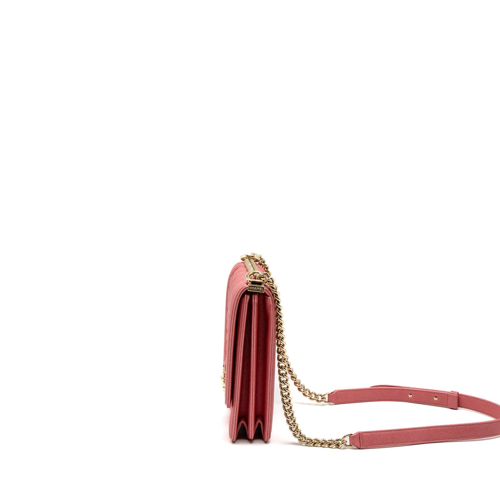 CHANEL VERTICAL BOY BAG METALLIC GRAINED CALFSKIN PINK LGHW