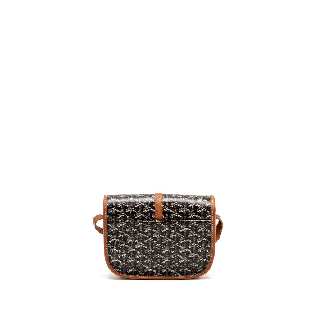 GOYARD BELVEDERE PM MESSENGER BAG GOYARDLINE CANVAS/CALFSKIN BLACK/TAN SHW