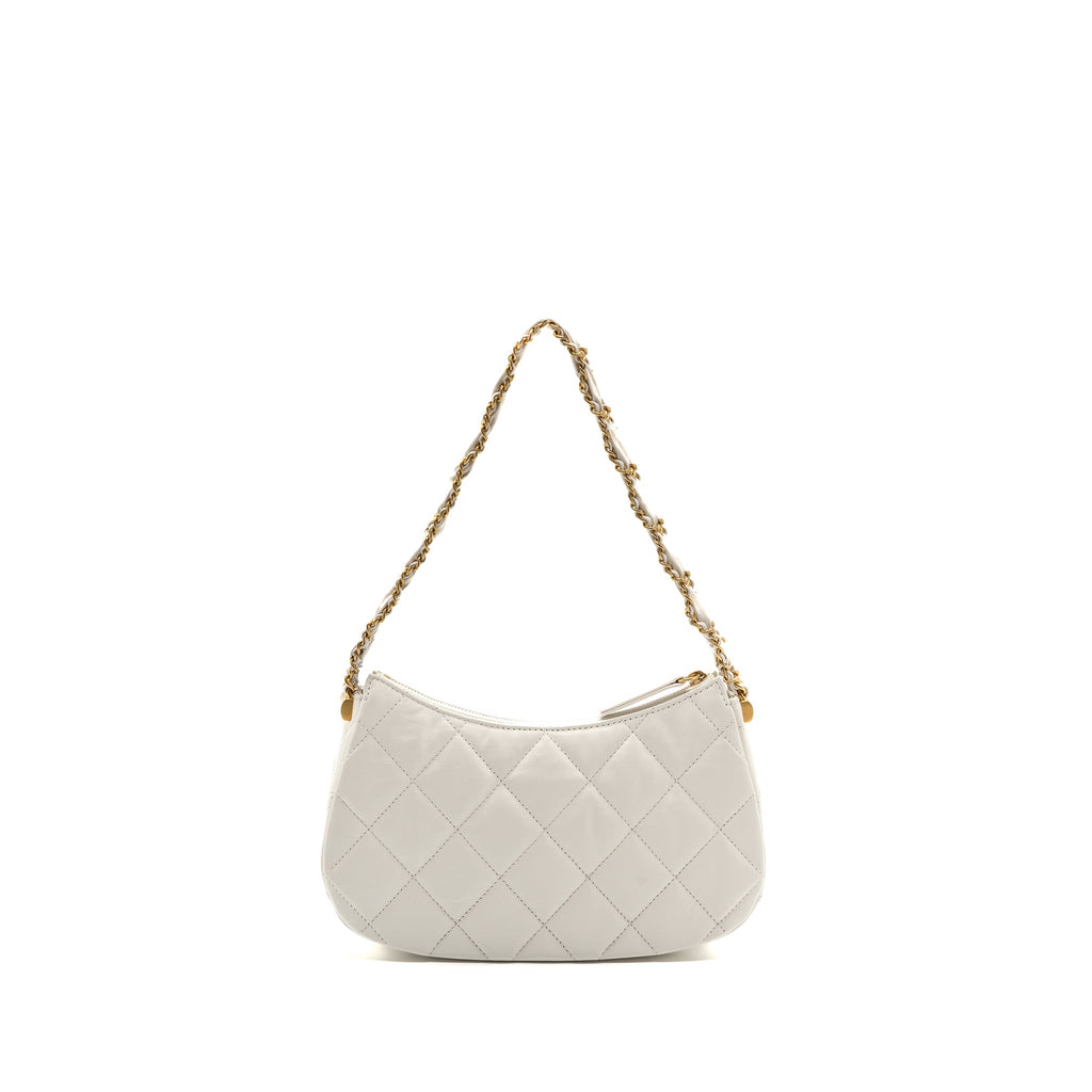 CHANEL 23K HOBO BAG CALFSKIN WHITE GHW (MICROCHIP)