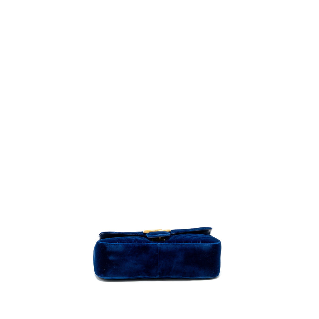 GUCCI SMALL GG MARMONT SHOULDER BAG VELVET BLUE GHW