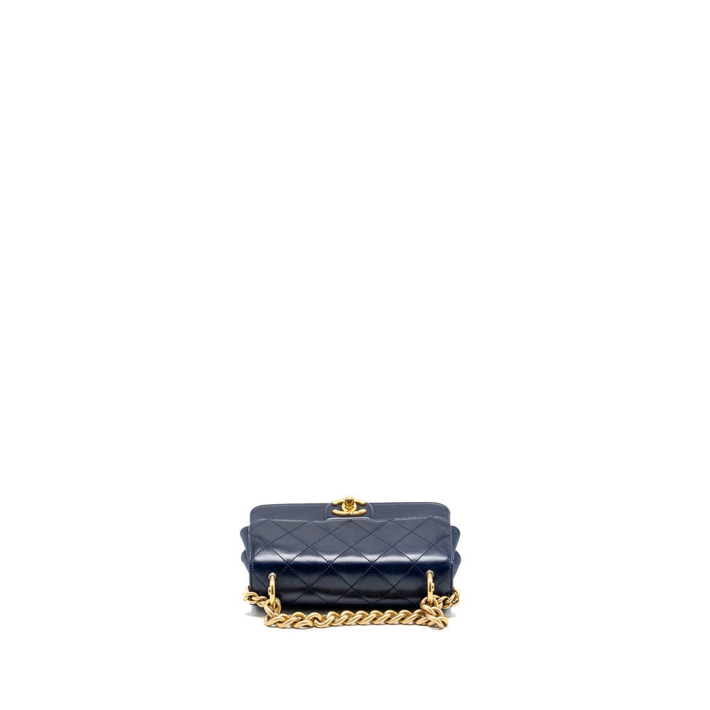 CHANEL QUILTED FLAP BAG WITH CHAIN HANDLE CALFSKIN DARK BLUE GHW