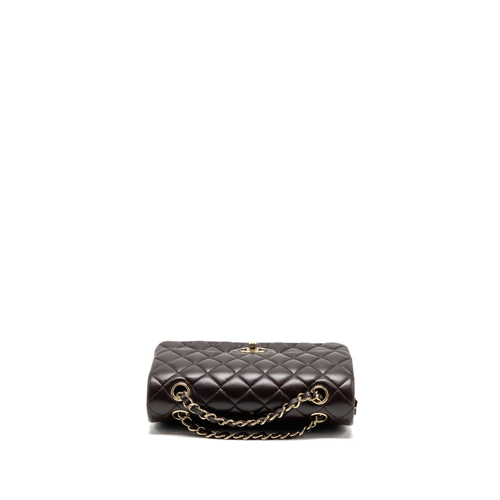 CHANEL SMALL CLASSIC DOUBLE FLAP BAG LAMBSKIN DARK BROWN LGHW (MICROCHIP)