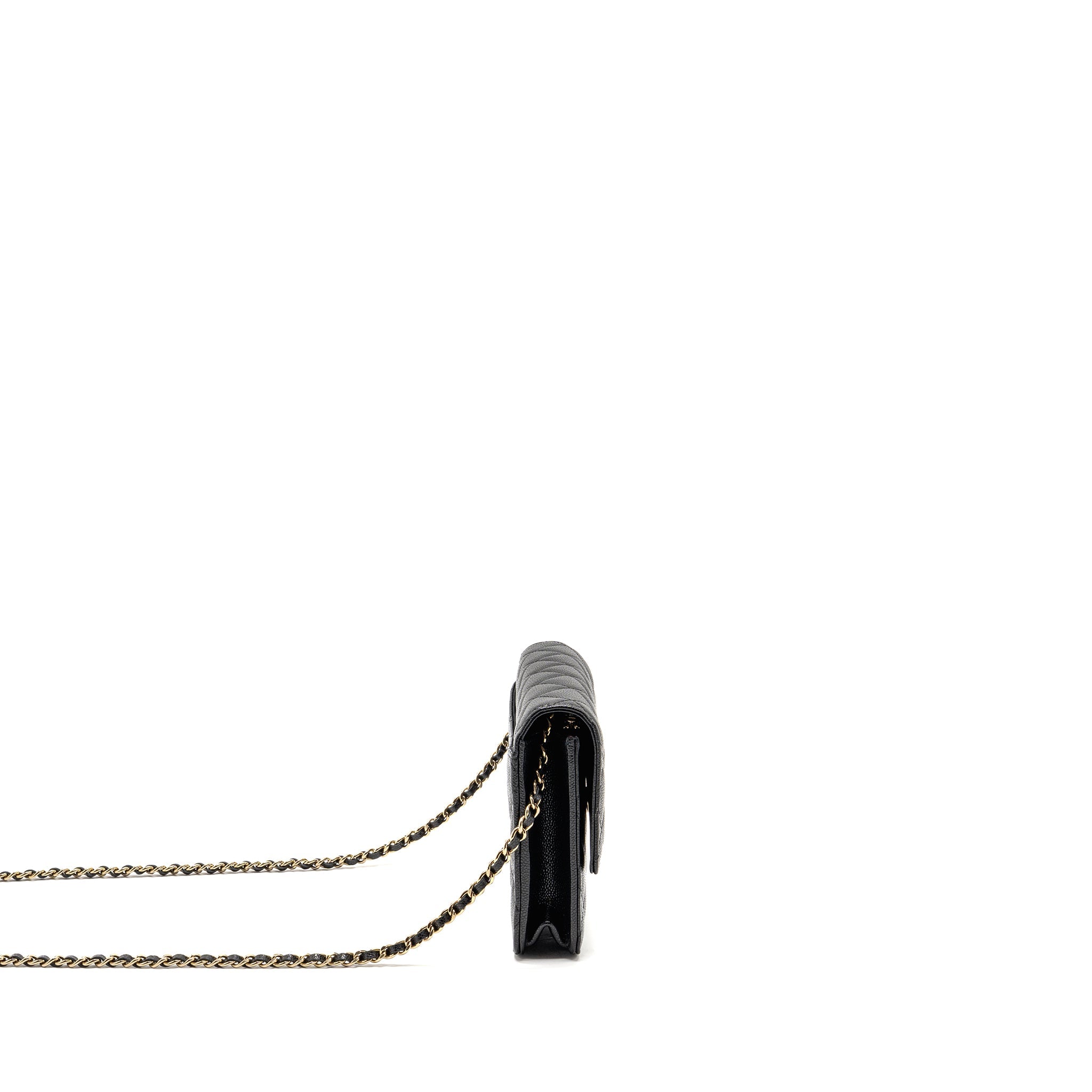 CHANEL SQUARE WALLET ON CHAIN CAVIAR BLACK LGHW (MICROCHIP)