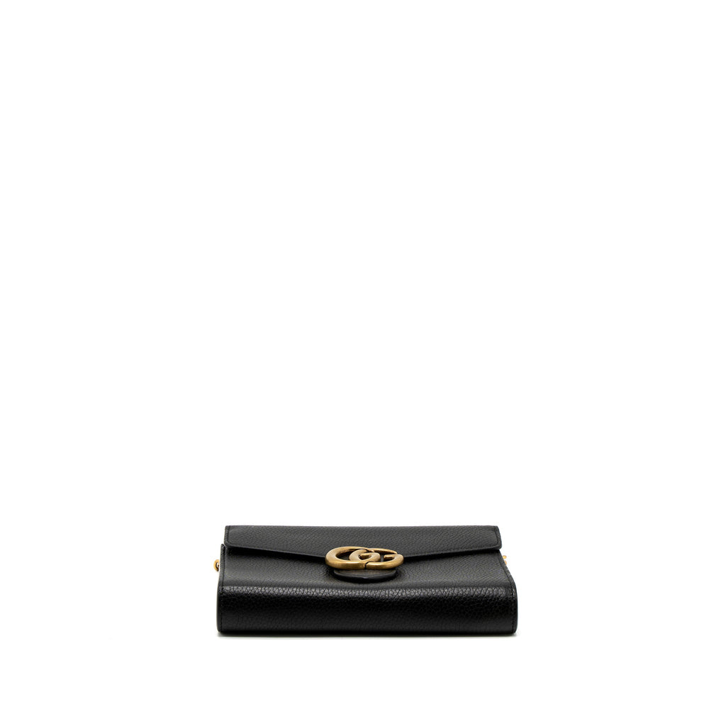 GUCCI MARMONT WALLET ON CHAIN CALFSKIN BLACK BRUSHED GHW
