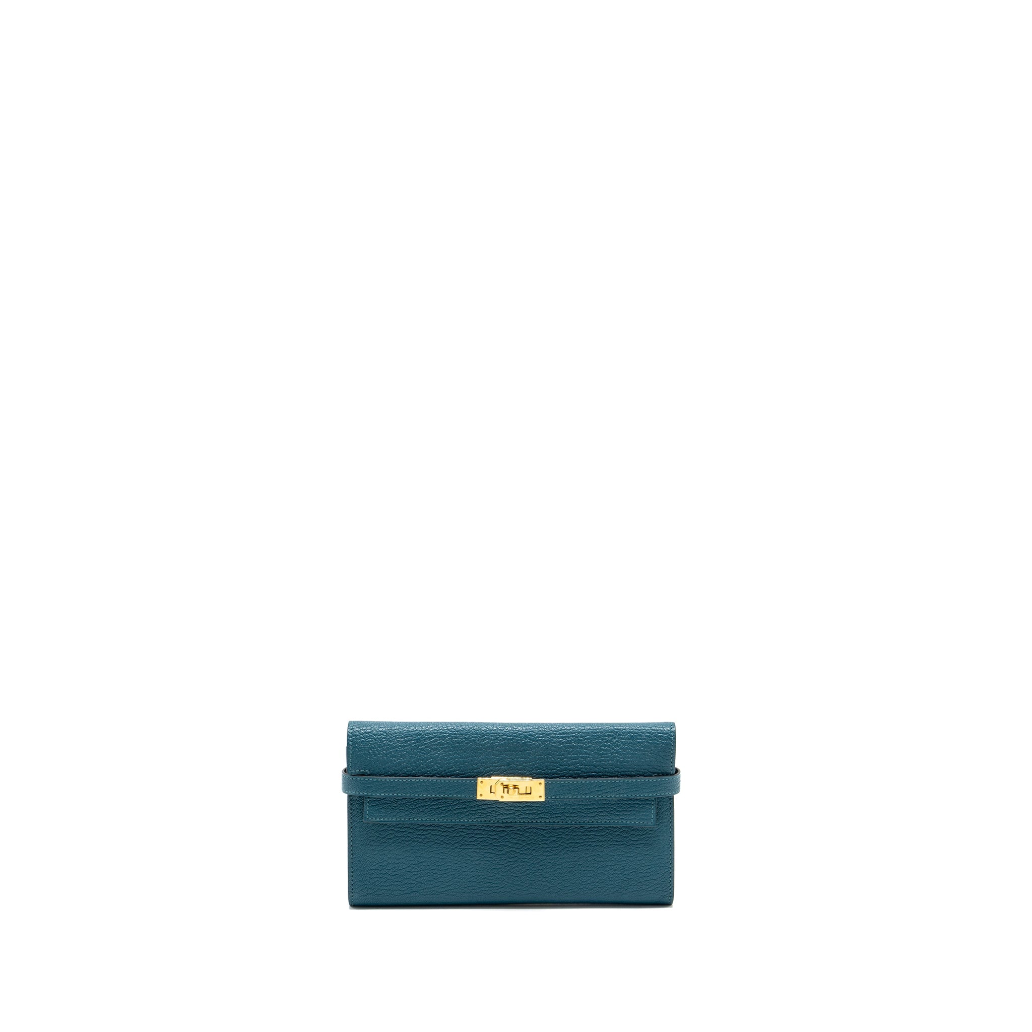 HERMES KELLY LONG WALLET CHÈVRE MYSORE VERT CYPRES GHW