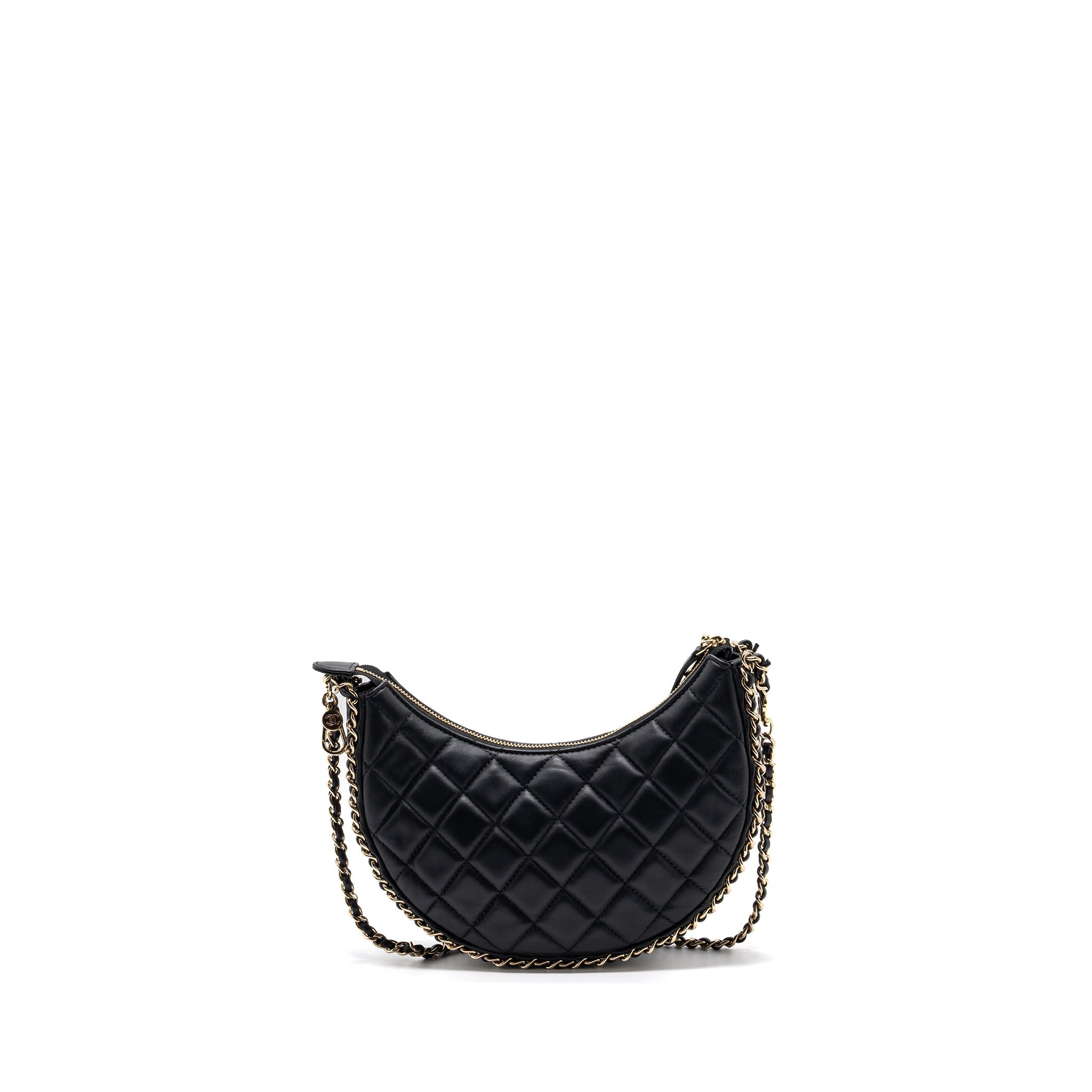CHANEL SMALL MOON HOBO BAG LAMBSKIN BLACK LGHW (MICROCHIP)