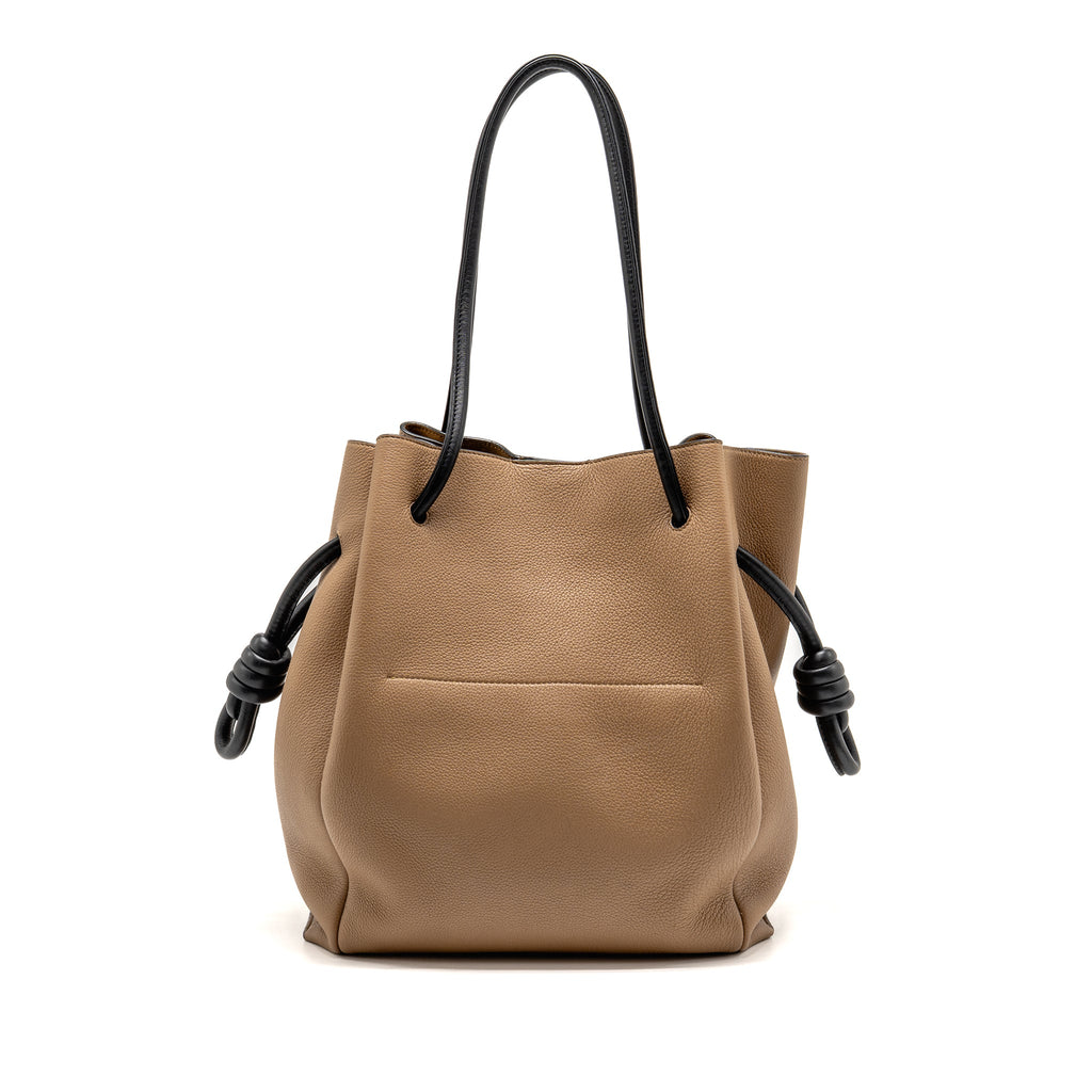 LOEWE FLAMENCO KNOT TOTE BAG GRAINED CALFSKIN BROWN/BLACK SHW