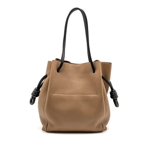 LOEWE FLAMENCO KNOT TOTE BAG GRAINED CALFSKIN BROWN/BLACK SHW