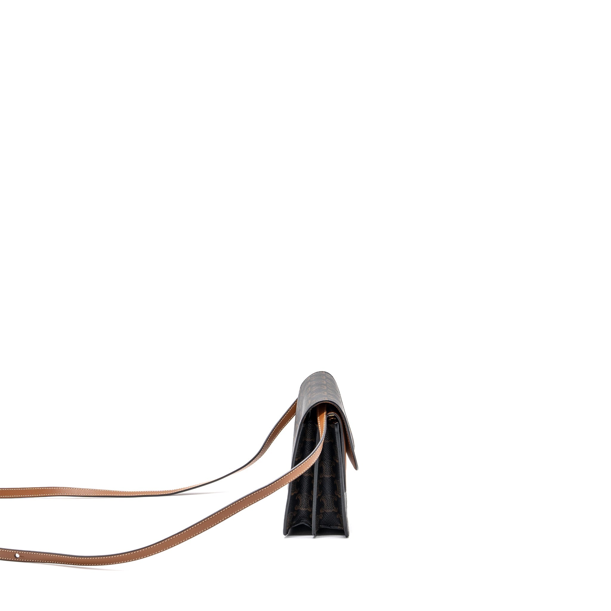 CELINE WALLET ON STRAP TRIOMPHE CANVAS/ LAMBSKIN TAN GHW