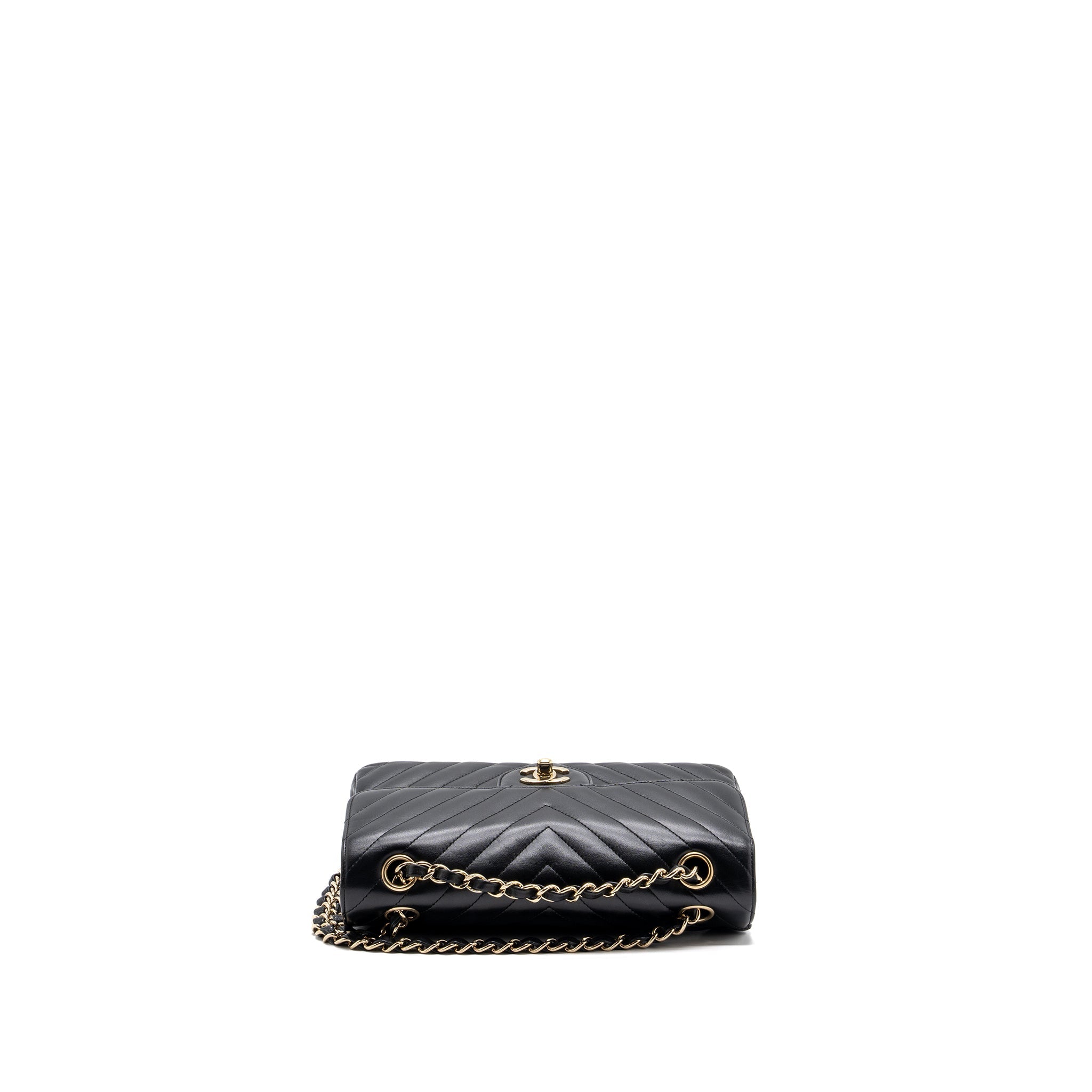 CHANEL SMALL CLASSIC FLAP BAG CHEVRON LAMBSKIN BLACK LGHW