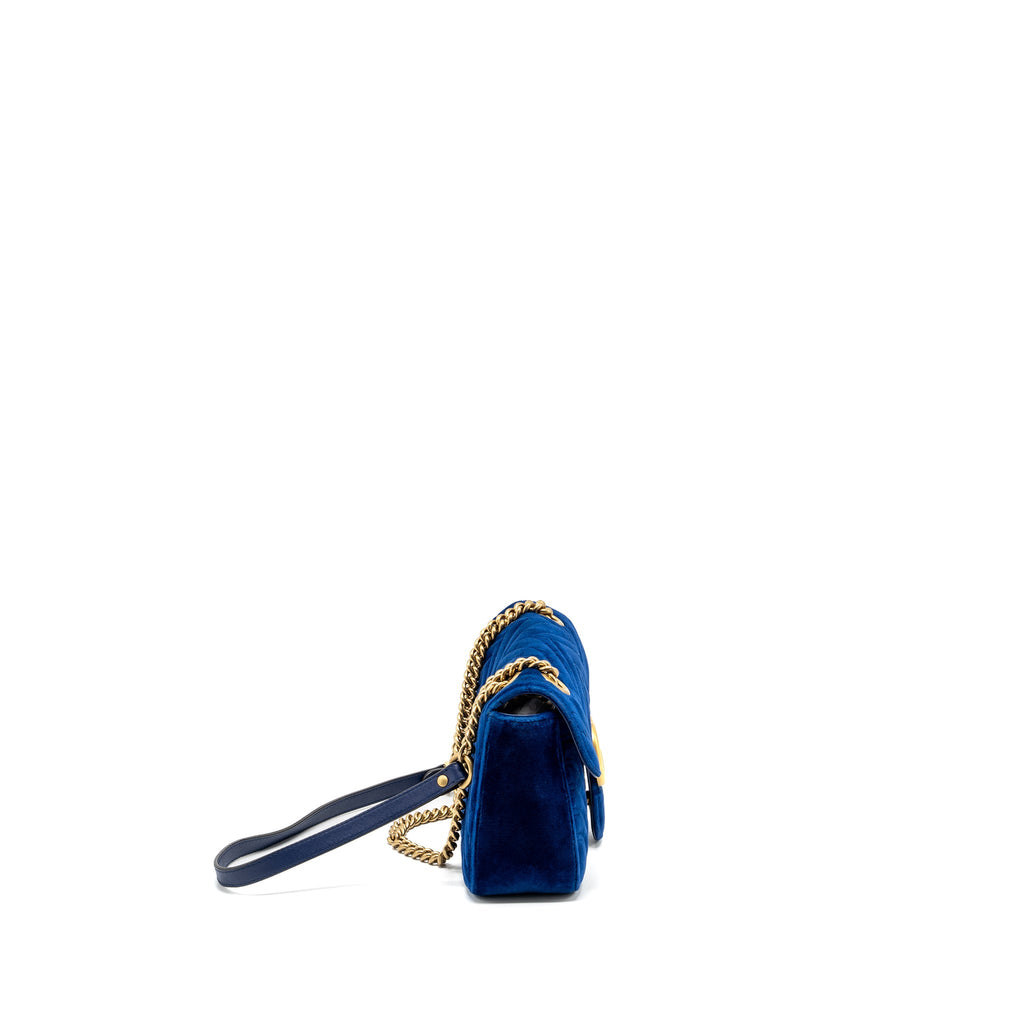 GUCCI SMALL GG MARMONT SHOULDER BAG VELVET BLUE GHW