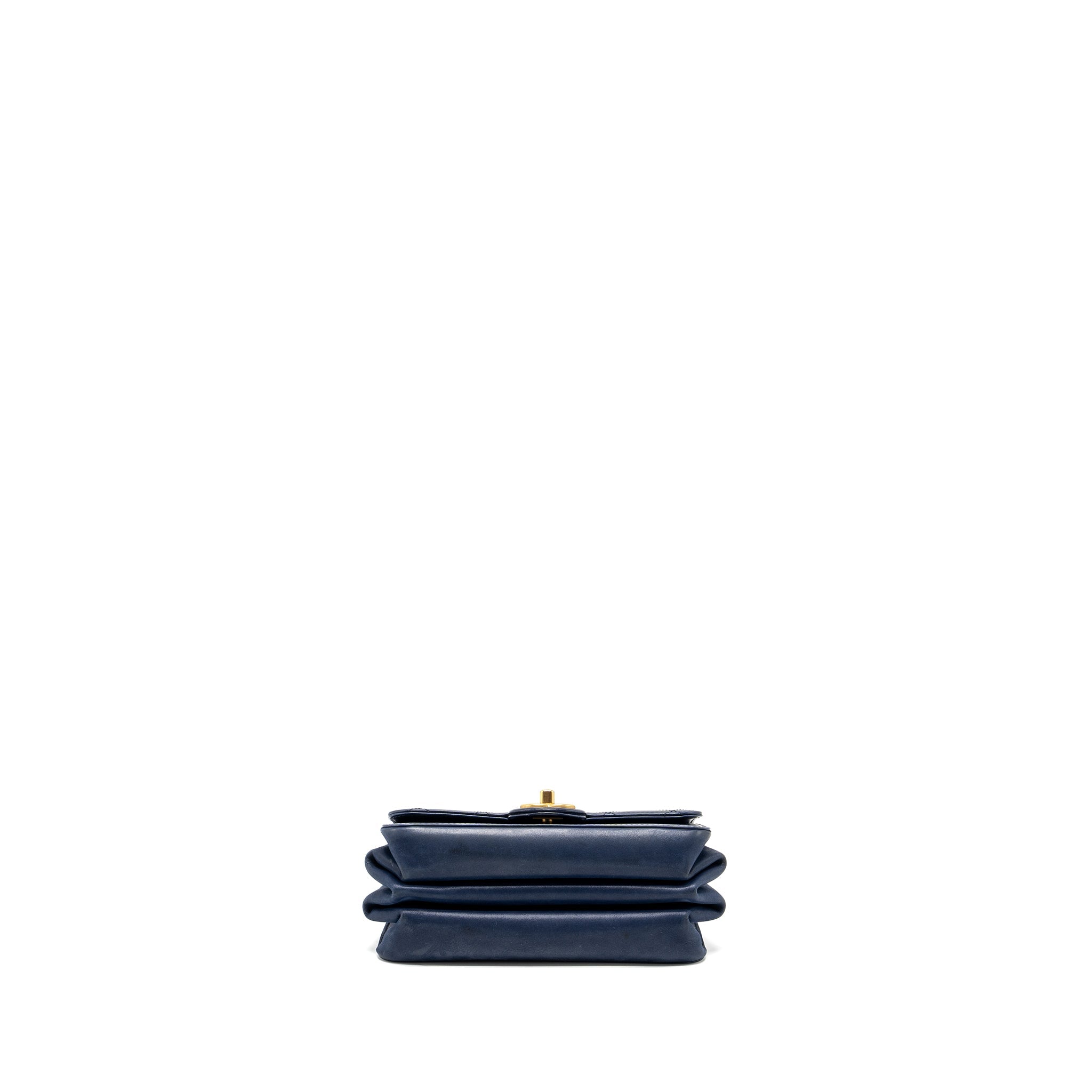CHANEL QUILTED FLAP BAG WITH CHAIN HANDLE CALFSKIN DARK BLUE GHW