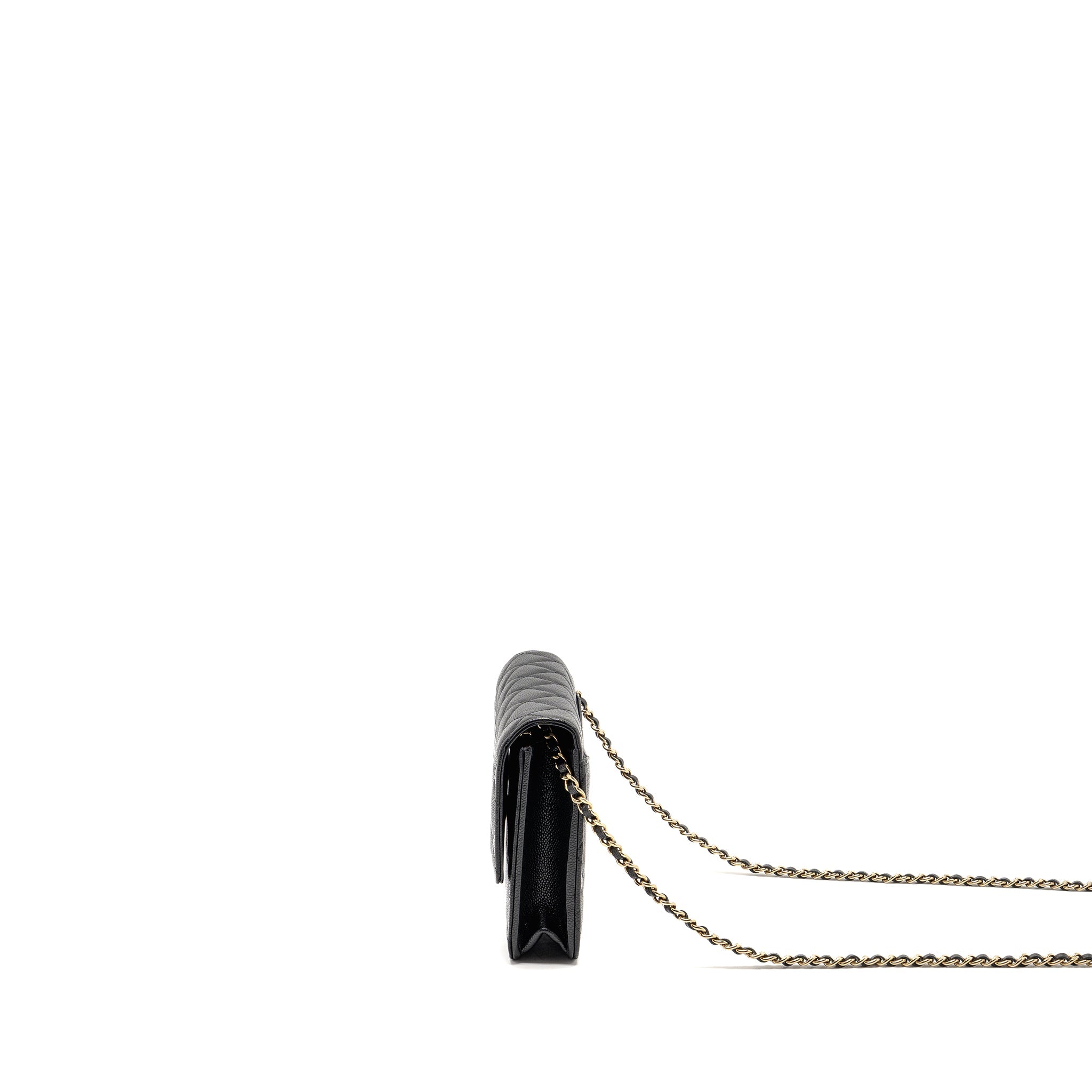 CHANEL SQUARE WALLET ON CHAIN CAVIAR BLACK LGHW (MICROCHIP)