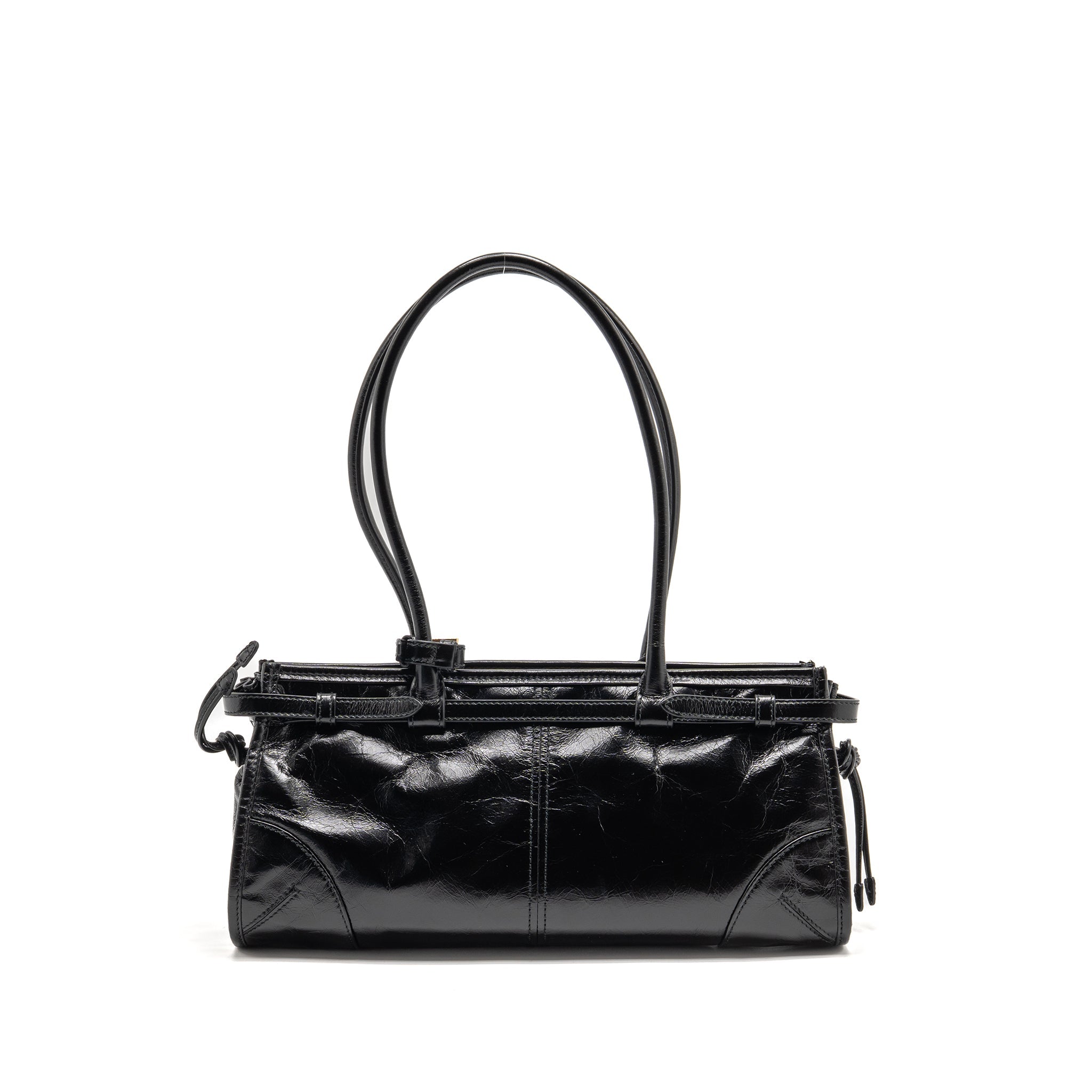 PRADA BONNIE MEDIUM LEATHER HANDBAG CALFSKIN BLACK GHW