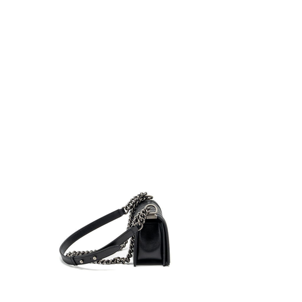 CHANEL SMALL BOY BAG CAVIAR BLACK RUTHENIUM HARDWARE (MICROCHIP)