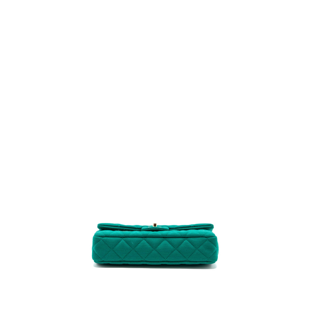 CHANEL 23A CLASSIC FLAP CLUTCH FABRIC GREEN LGHW(MICROCHIP)