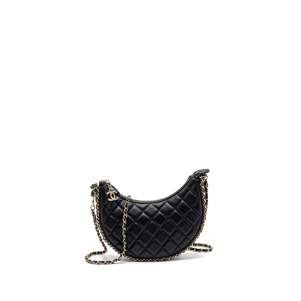 CHANEL SMALL MOON HOBO BAG LAMBSKIN BLACK LGHW (MICROCHIP)