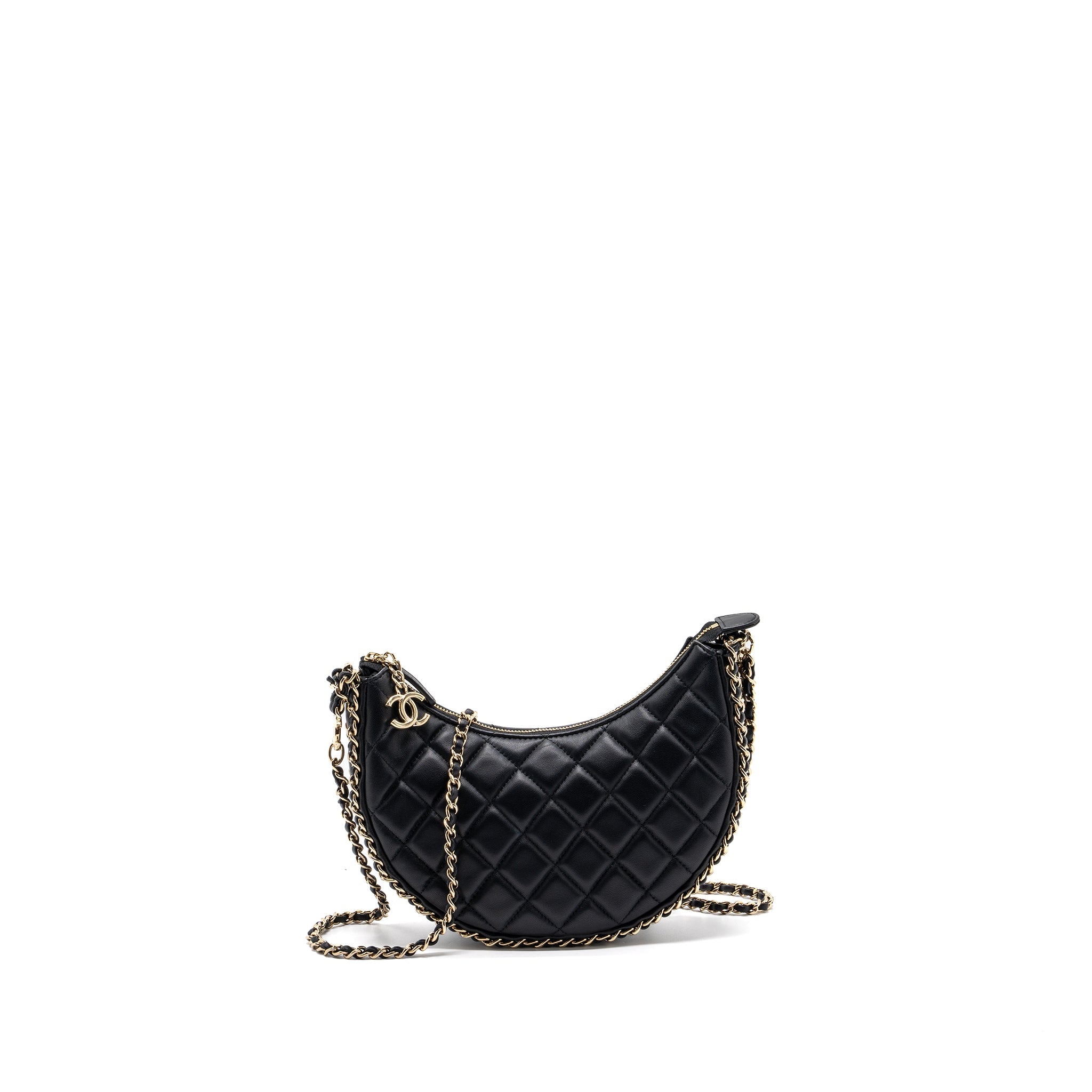 CHANEL SMALL MOON HOBO BAG LAMBSKIN BLACK LGHW (MICROCHIP)