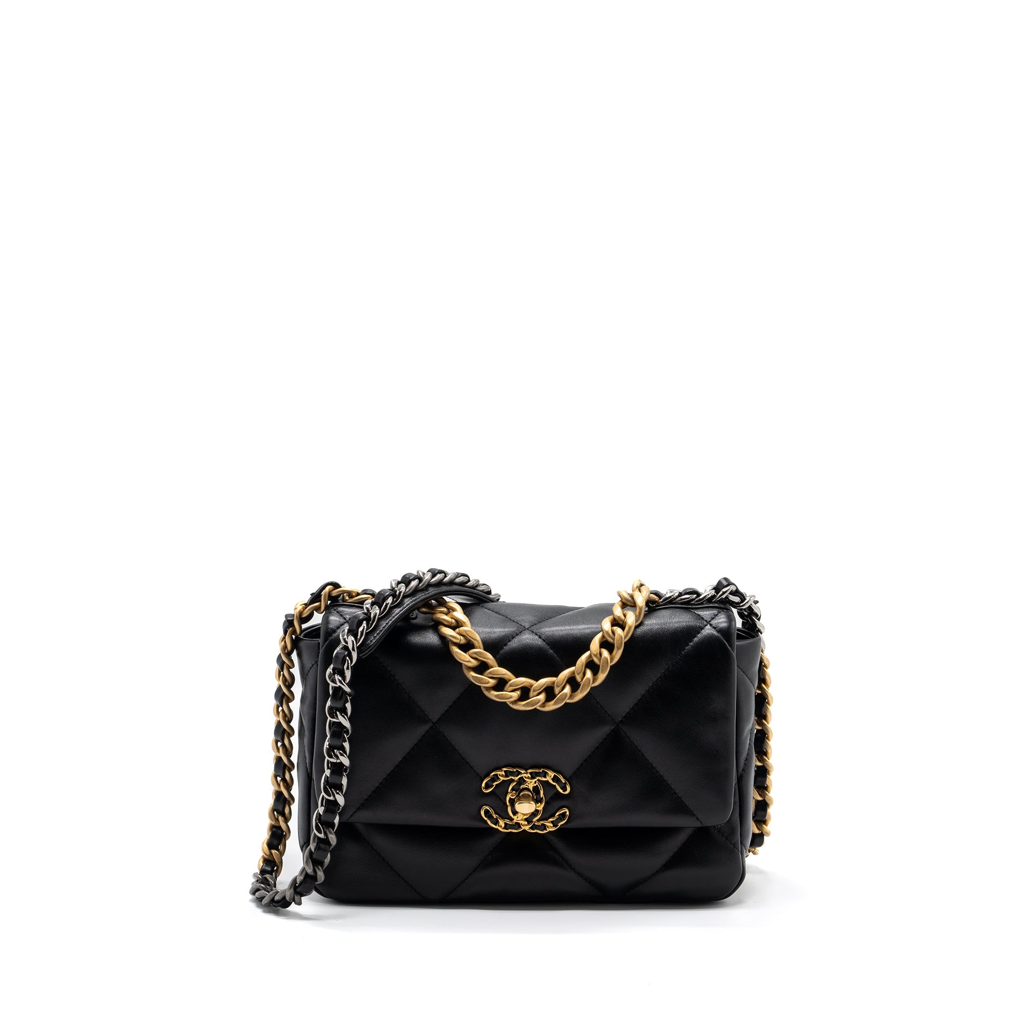 CHANEL SMALL 19 BAG LAMBSKIN BLACK MULTICOLOR HARDWARE (MICROCHIP)