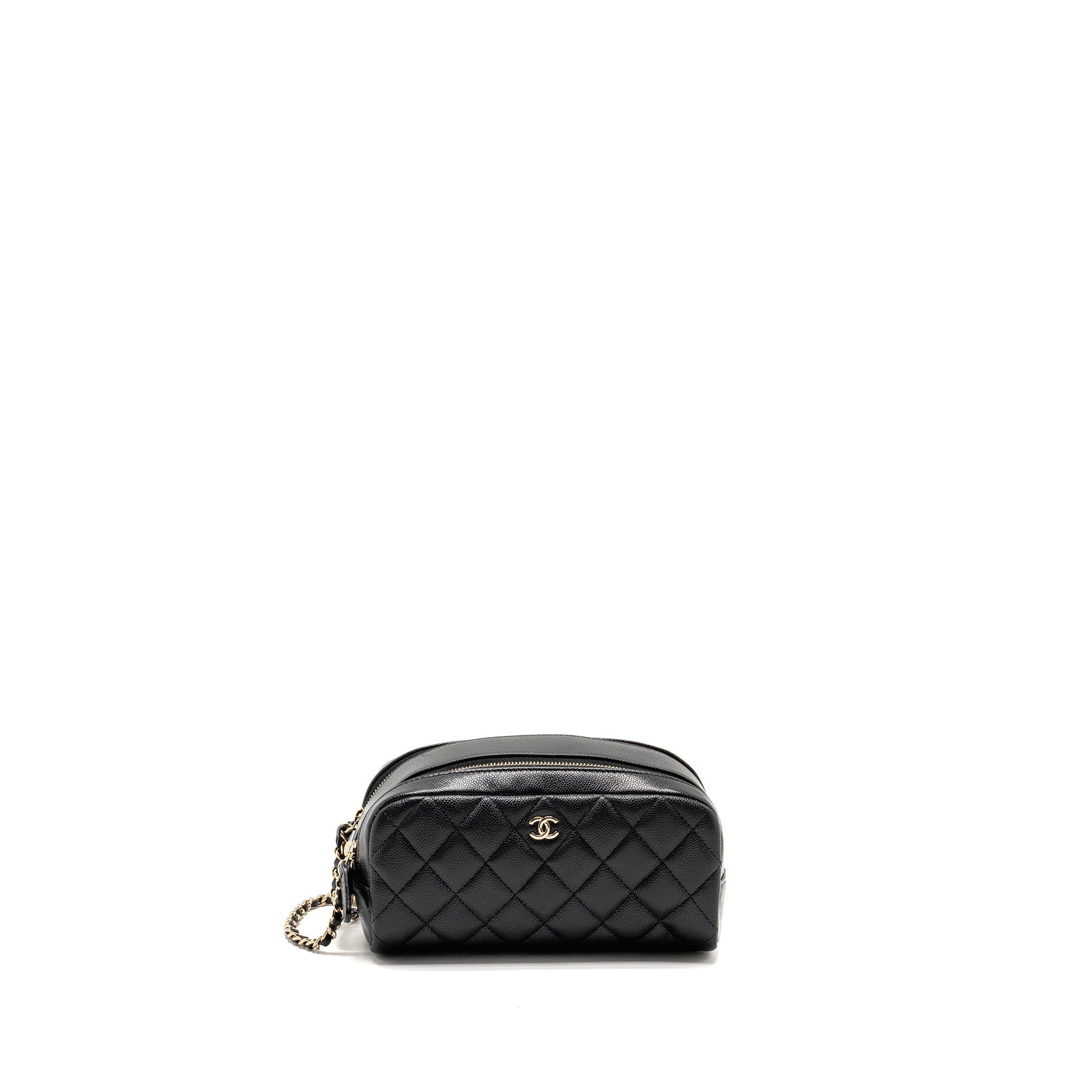 CHANEL DOUBLE ZIP POUCH COSMETIC CASE CAVIAR BLACK GHW (MICROCHIP)