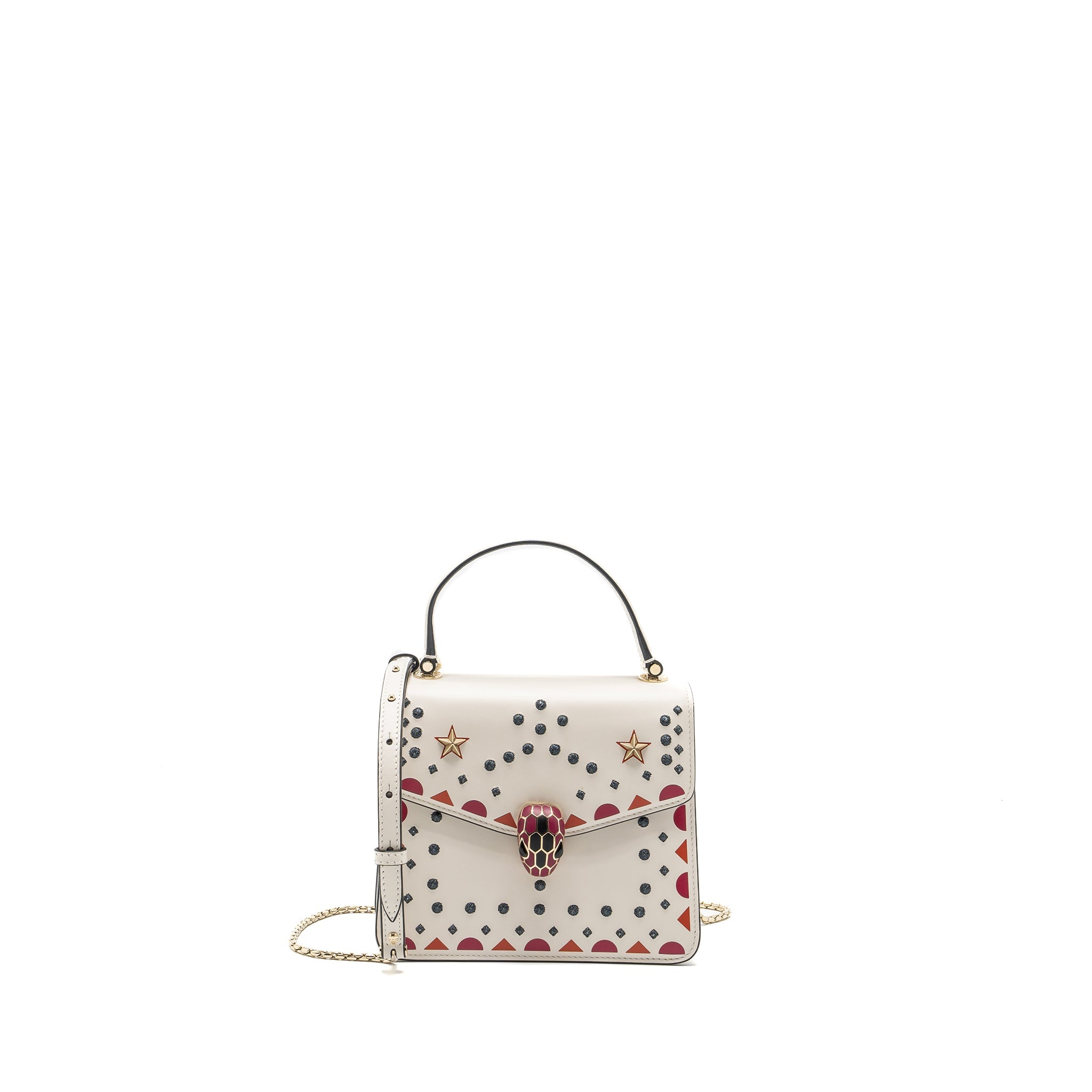 BVLGARI SERPENTI FOREVER TOP HANDLE BAG LIMITED EDITION CALFSKIN WHITE/MULTICOLOUR LGHW