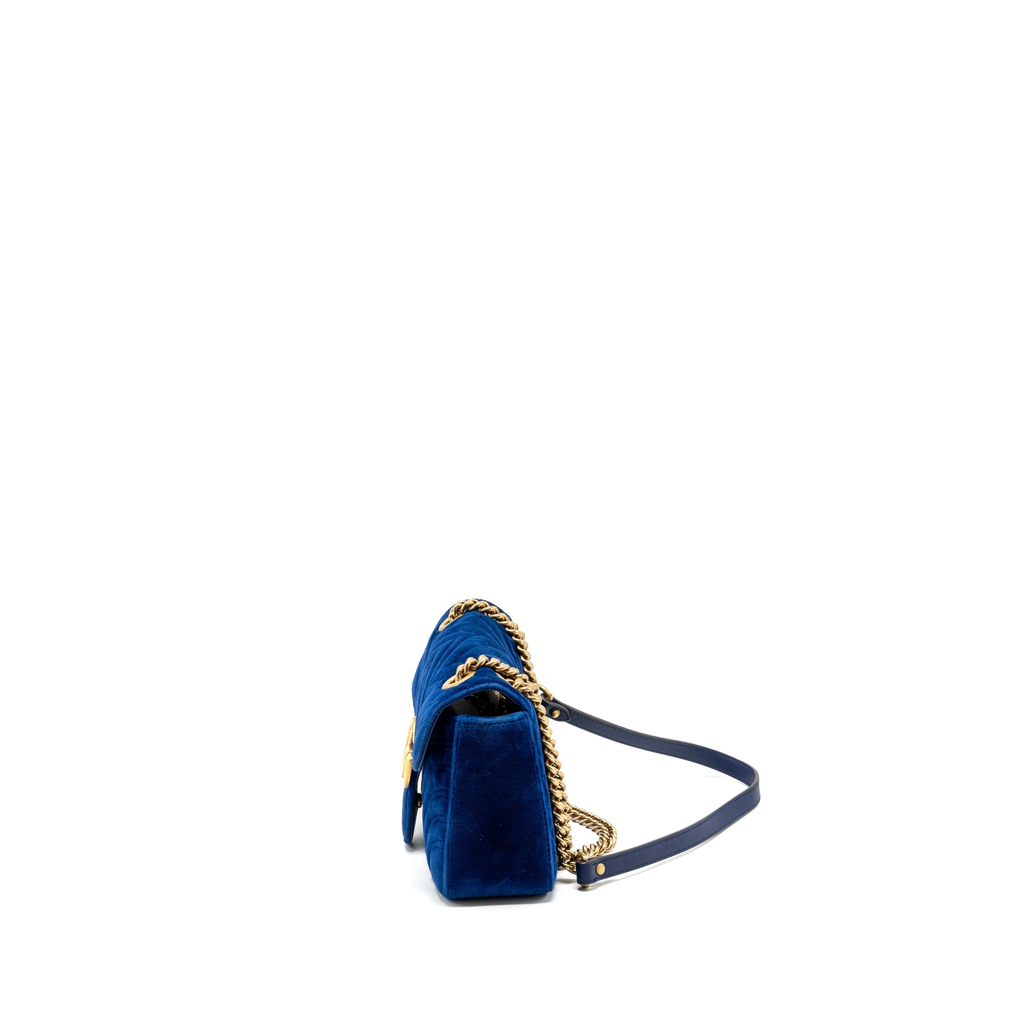 GUCCI SMALL GG MARMONT SHOULDER BAG VELVET BLUE GHW