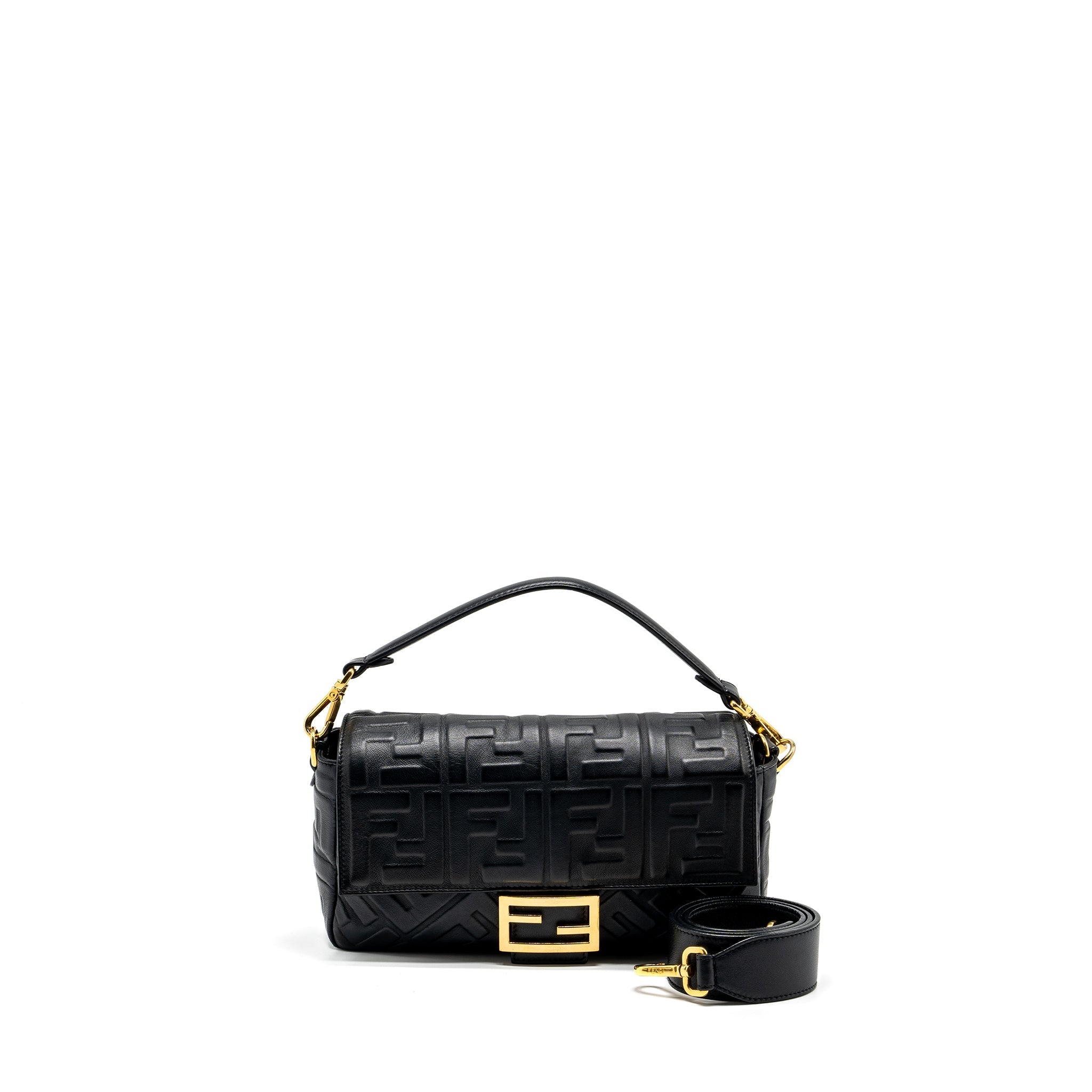 FENDI BAGUETTE BAG WITH FF MOTIF NAPPA BLACK GHW