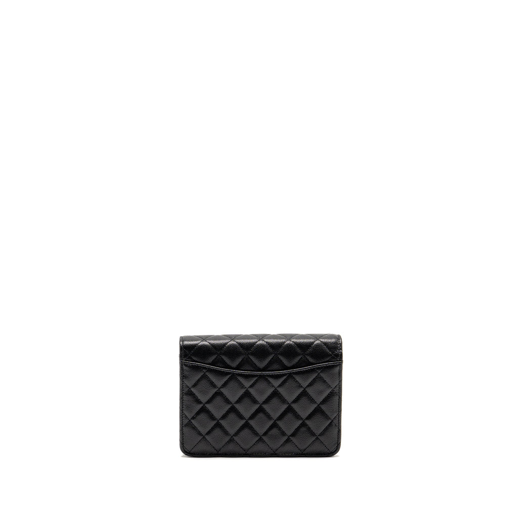 CHANEL SQUARE WALLET ON CHAIN CAVIAR BLACK LGHW (MICROCHIP)