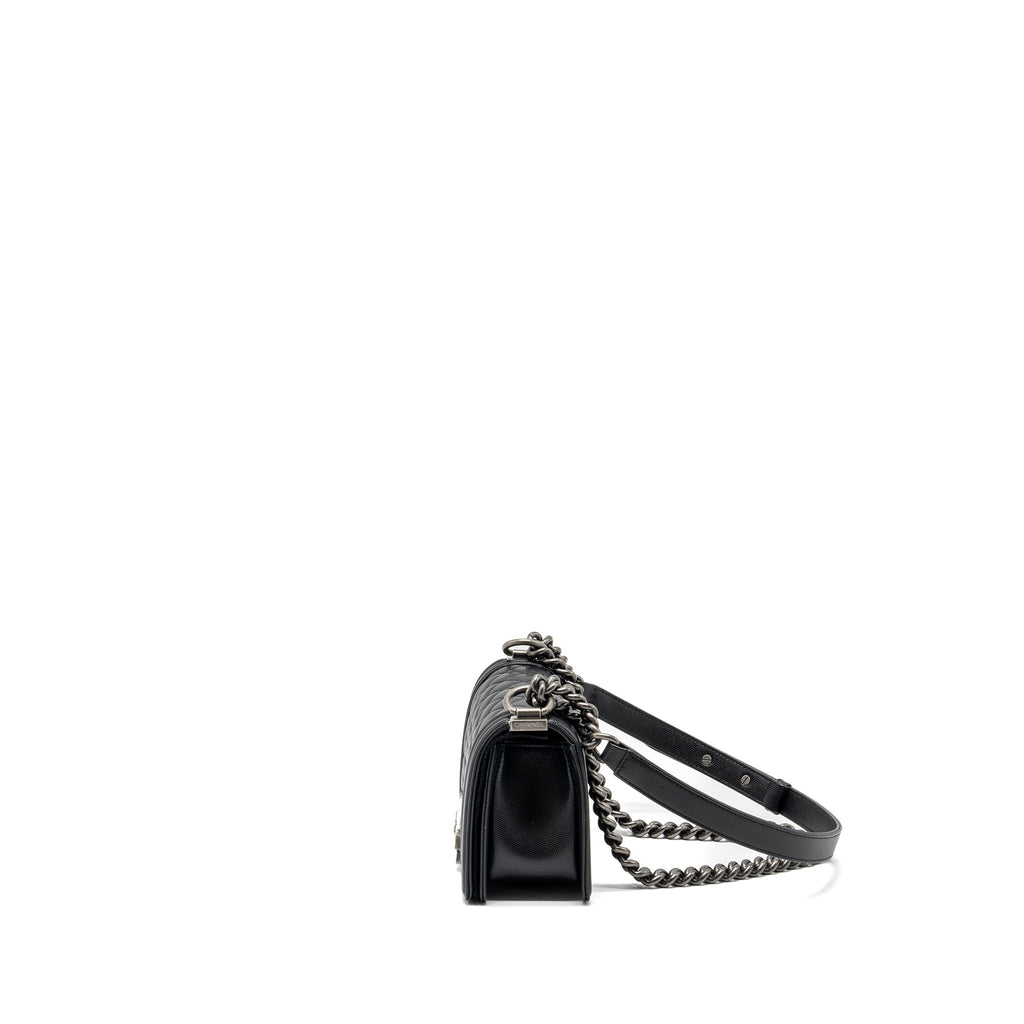 CHANEL SMALL BOY BAG CAVIAR BLACK RUTHENIUM HARDWARE (MICROCHIP)