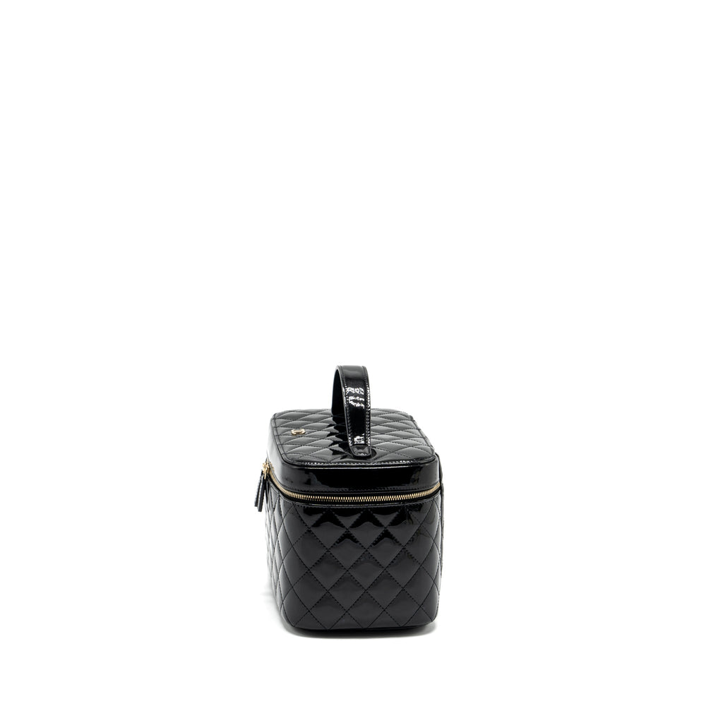 CHANEL TOP HANDLE VANITY CASE PATENT BLACK LGHW