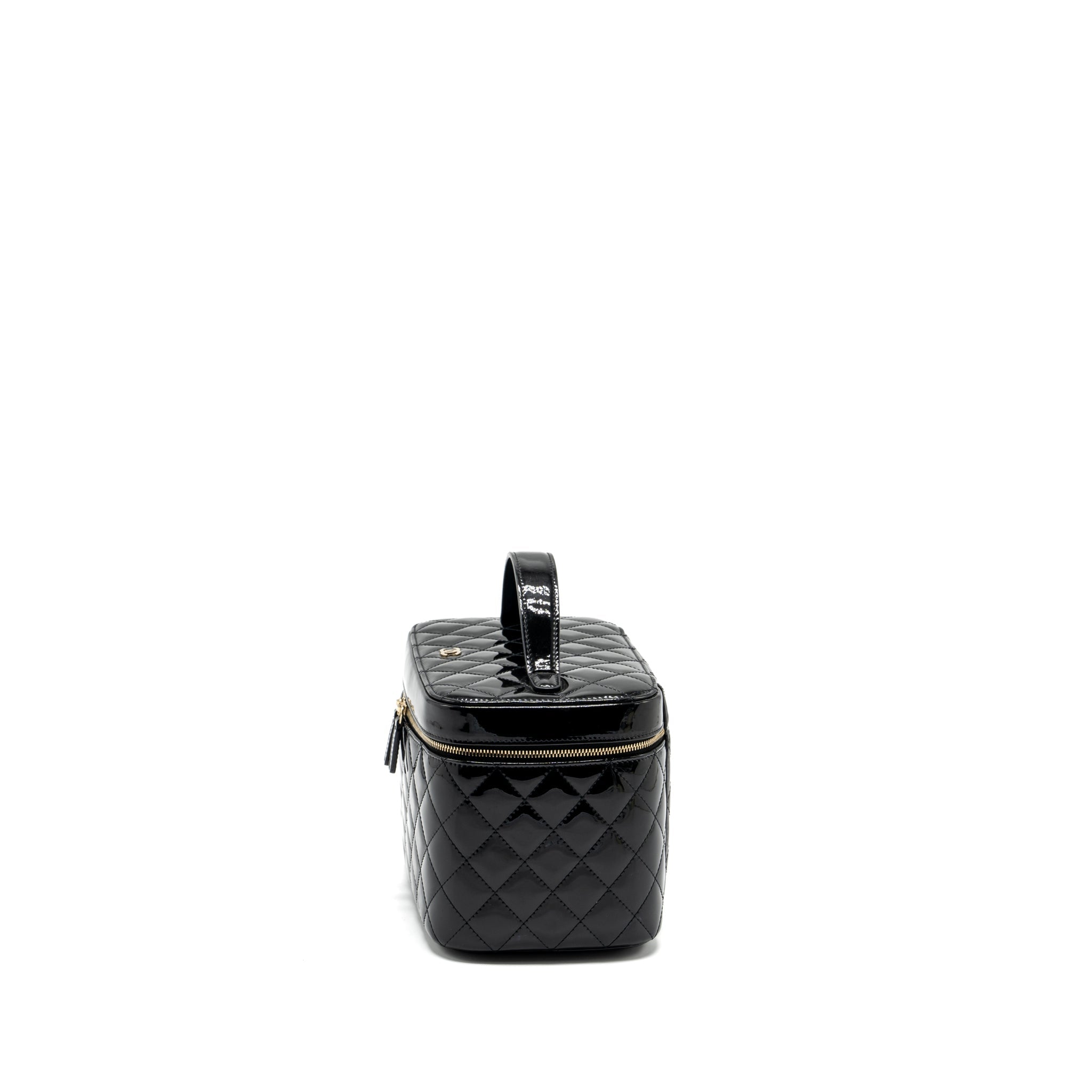 CHANEL TOP HANDLE VANITY CASE PATENT BLACK LGHW