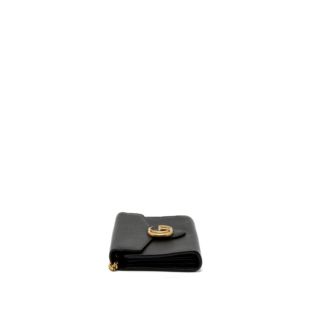 GUCCI MARMONT WALLET ON CHAIN CALFSKIN BLACK BRUSHED GHW