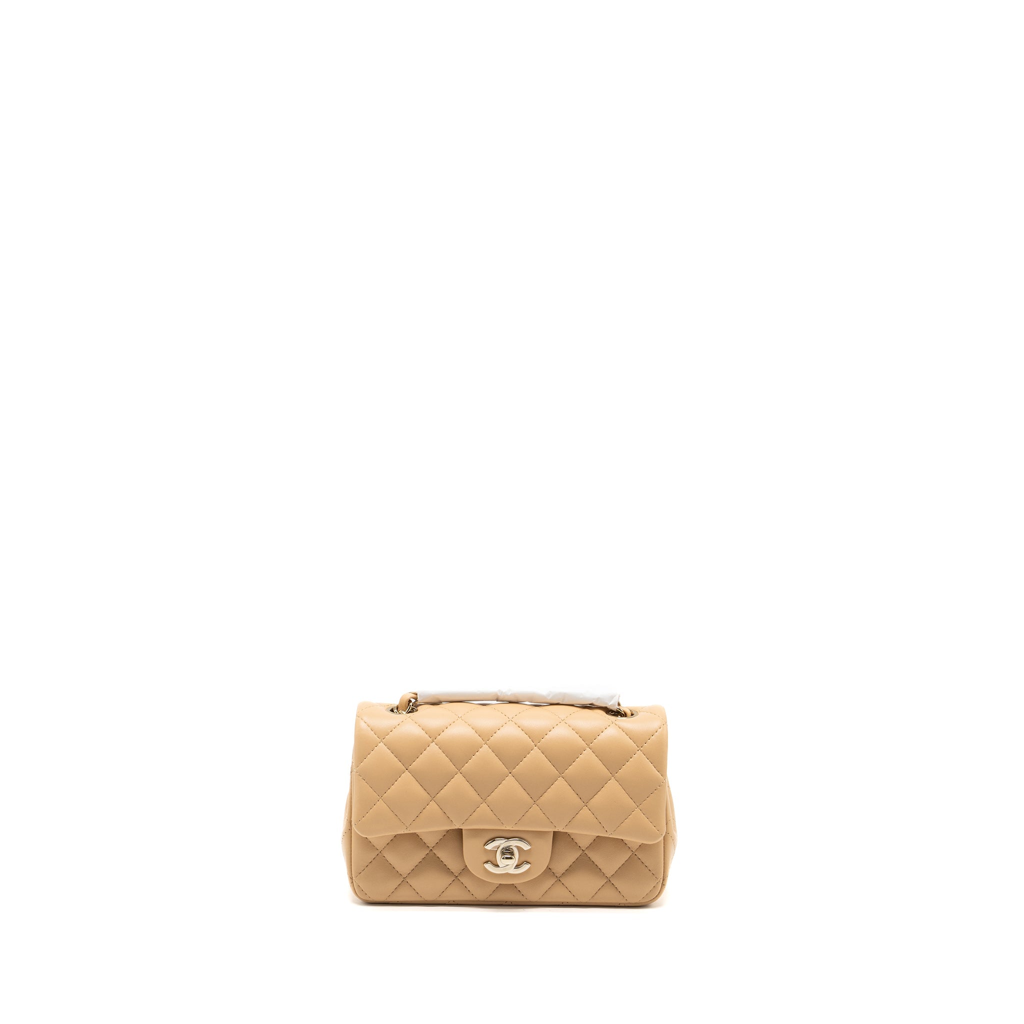 CHANEL 22C MINI RECTANGULAR FLAP BAG LAMBSKIN BEIGE LGHW (MICROCHIP)