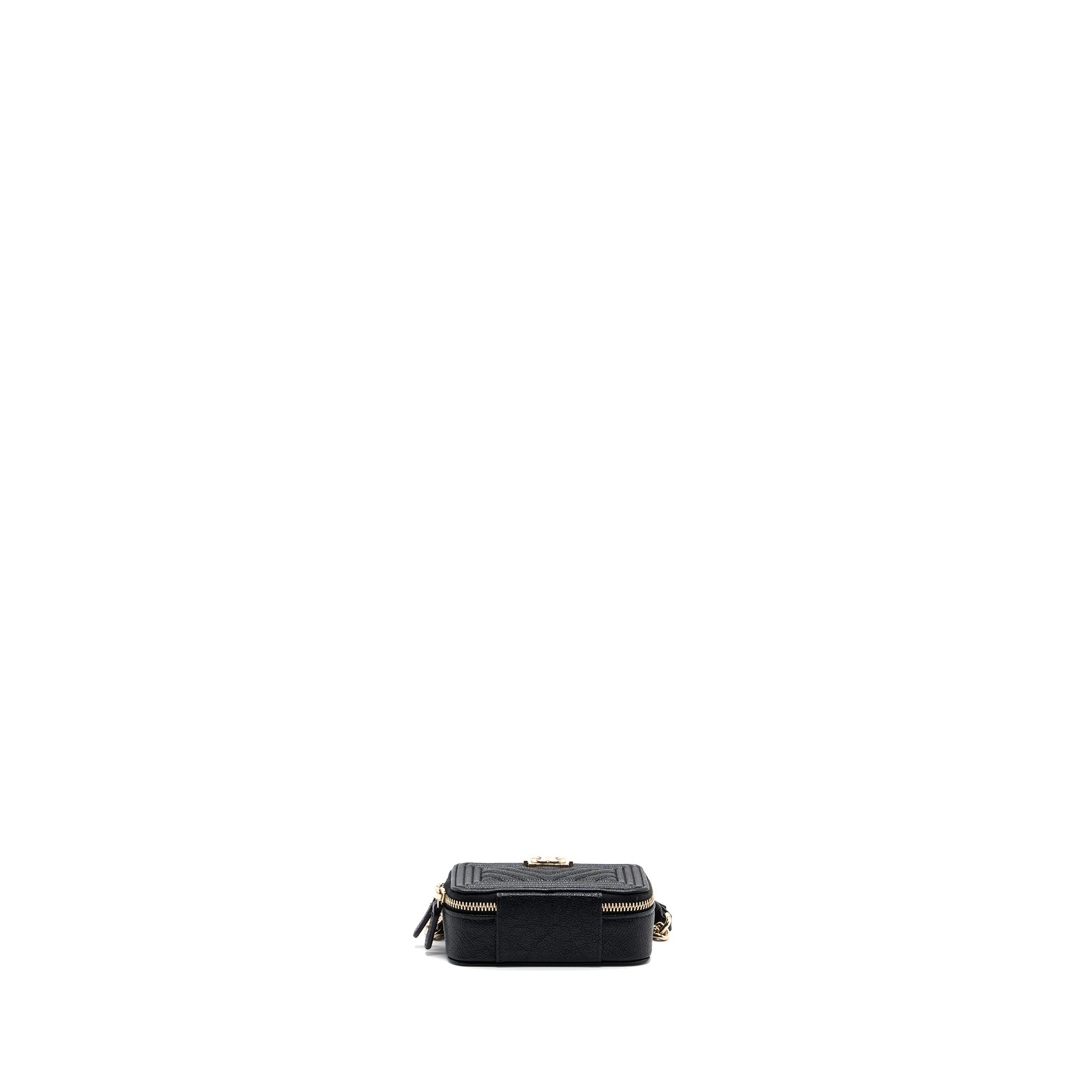 CHANEL BOY ZIPPER CARD HOLDER WITH CHAIN CAVIAR BLACK LGHW
