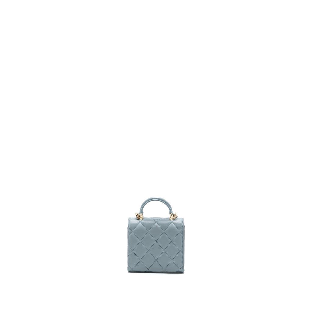 CHANEL TOP HANDLE MINI FLAP BAG LAMBSKIN LIGHT BLUE LGHW